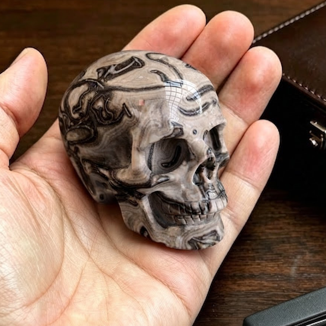 2 Inch Black Crazy Lace Agate Crystal Skull – Hand Carved Natural Stone