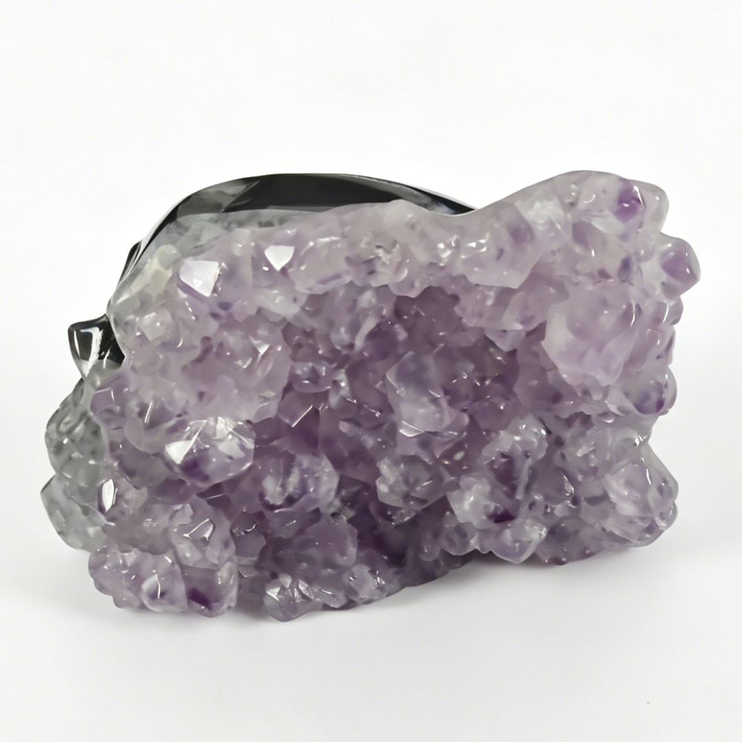 5 inch Amethyst Cluster Skull - Hand Carved Natural Crystal