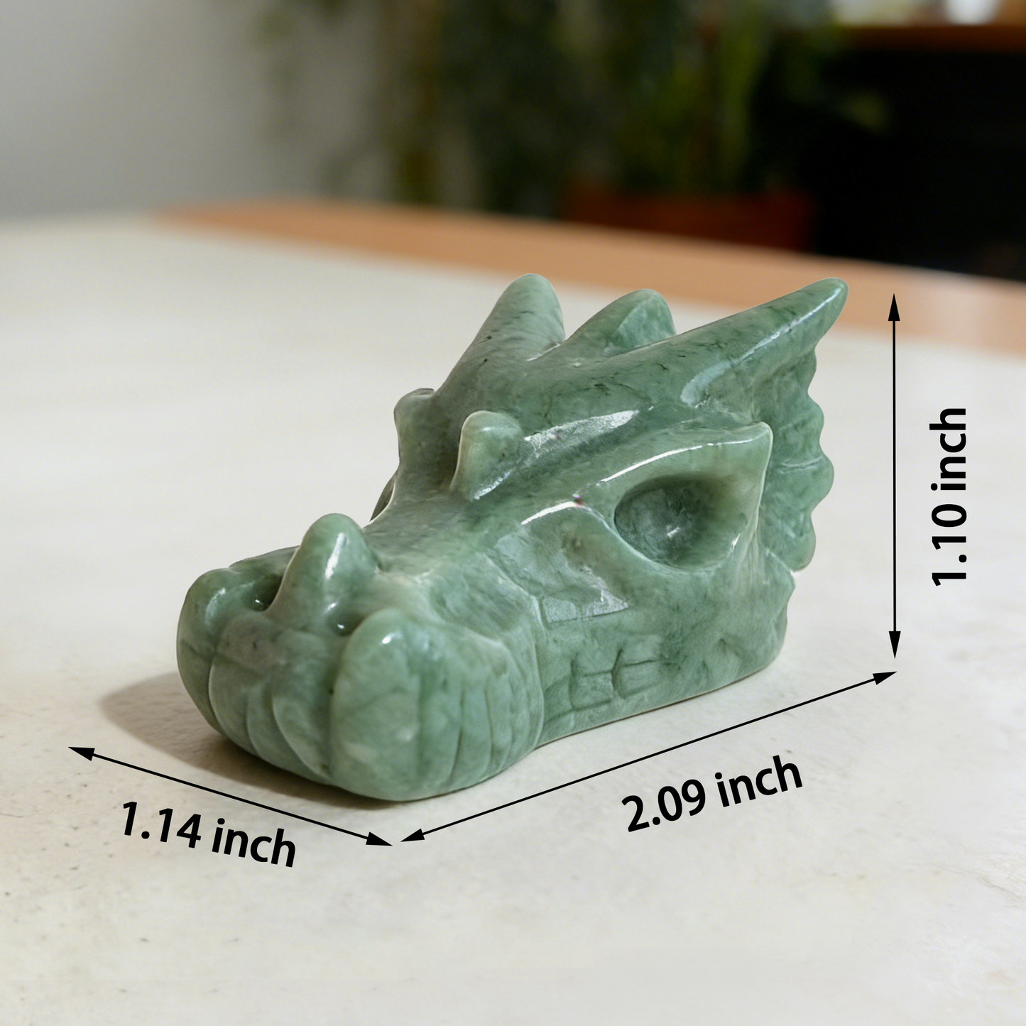 2 inch Green Aventurine Chinese Dragon Skull - Hand Carved Natrual Jade Sculpture