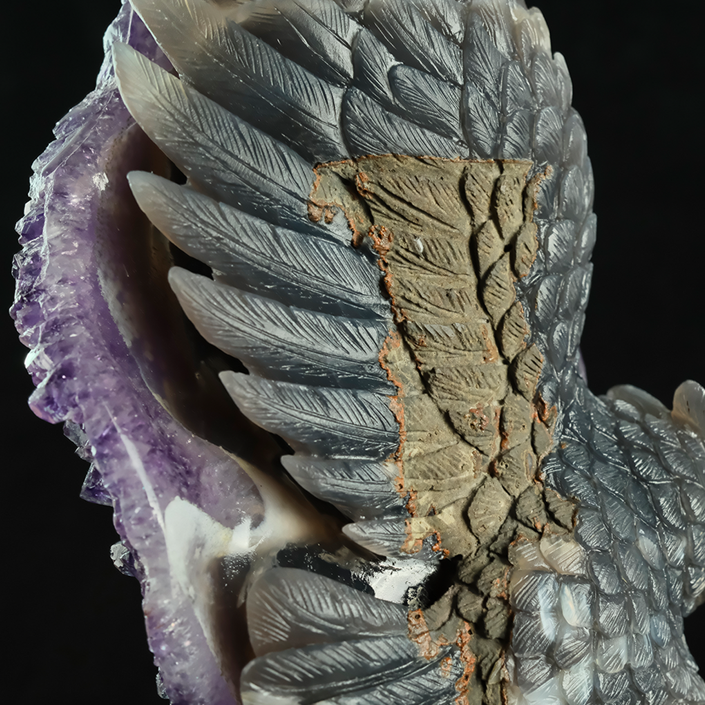 Large Amethyst Cluster Owl Sculpture - Hand Carved Natural Stone