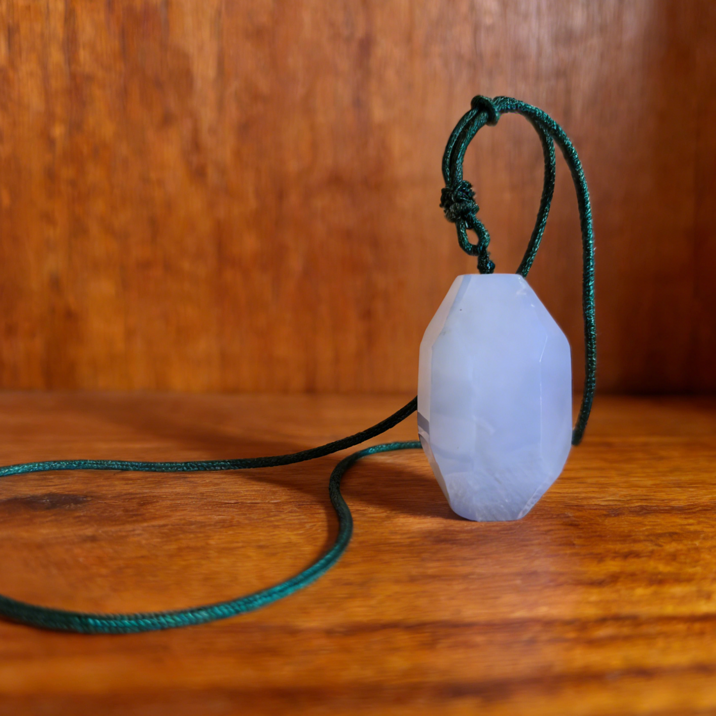 Blue Chalcedony Polyhedron Fidget Pendant – Natural Stone Charm