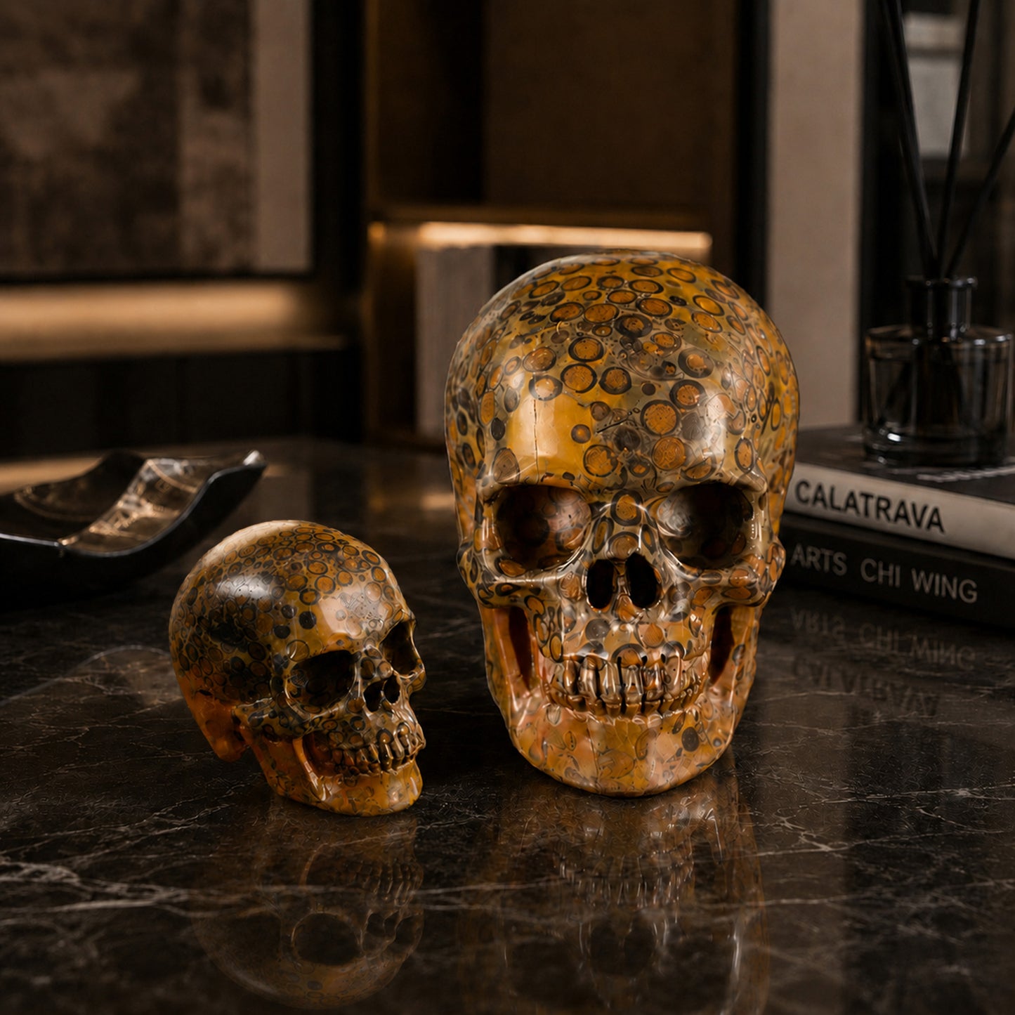 2 Inch Yellow Leopard Skin Jasper Crystal Skull – Hand Carved Natural Stone