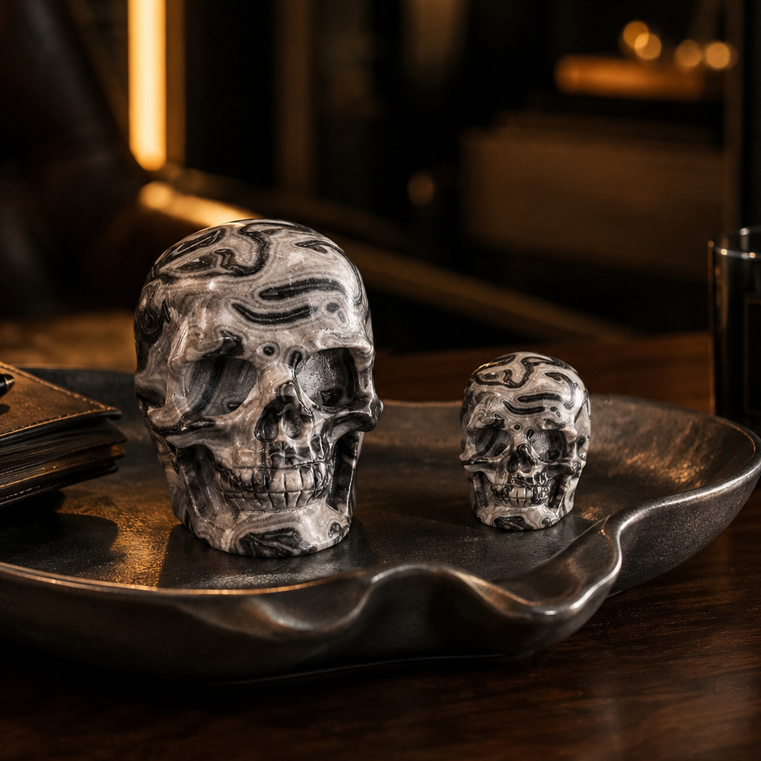 2 Inch Black Crazy Lace Agate Crystal Skull – Hand Carved Natural Stone