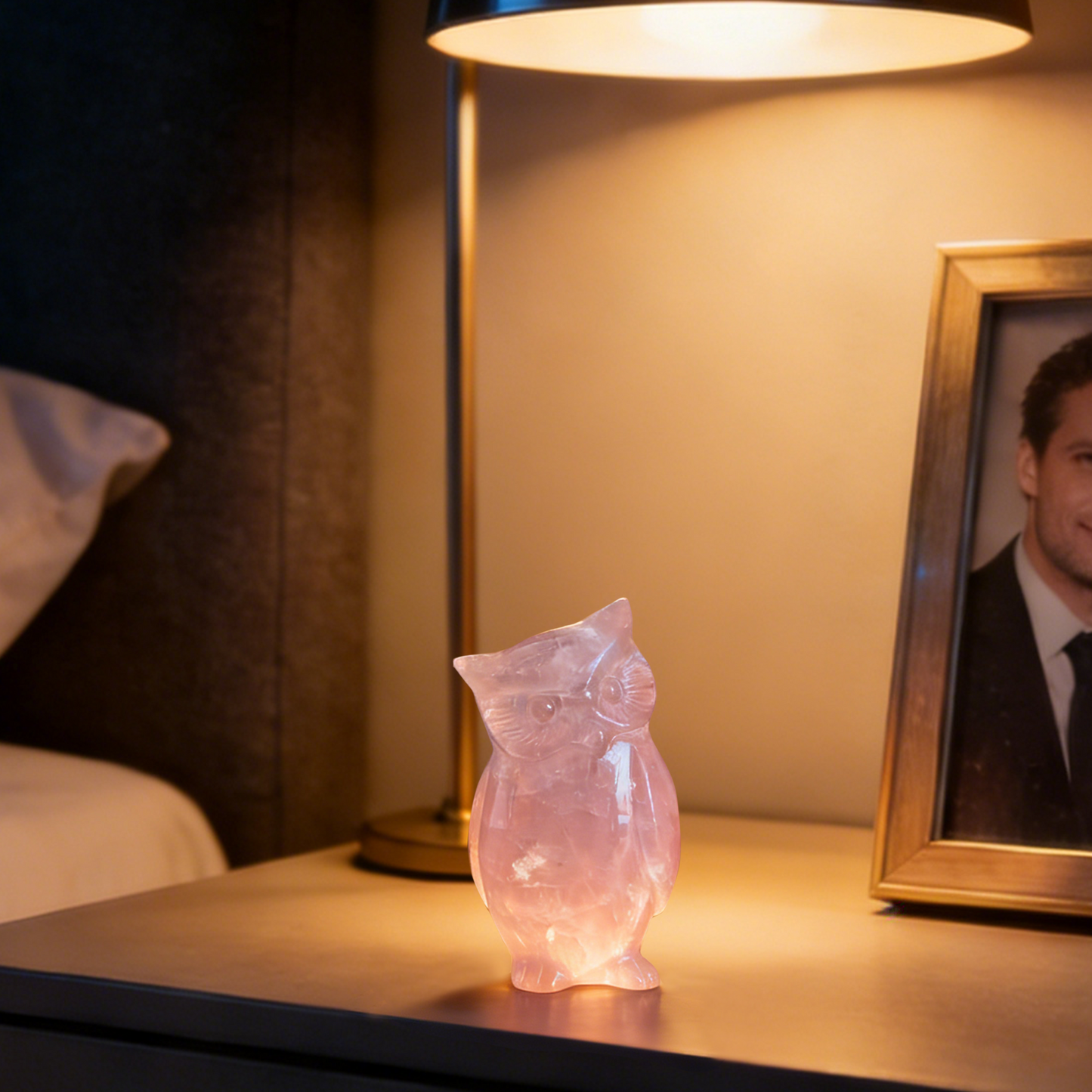 Rose Quartz Owl Carving – Hand Carved Natural Stone