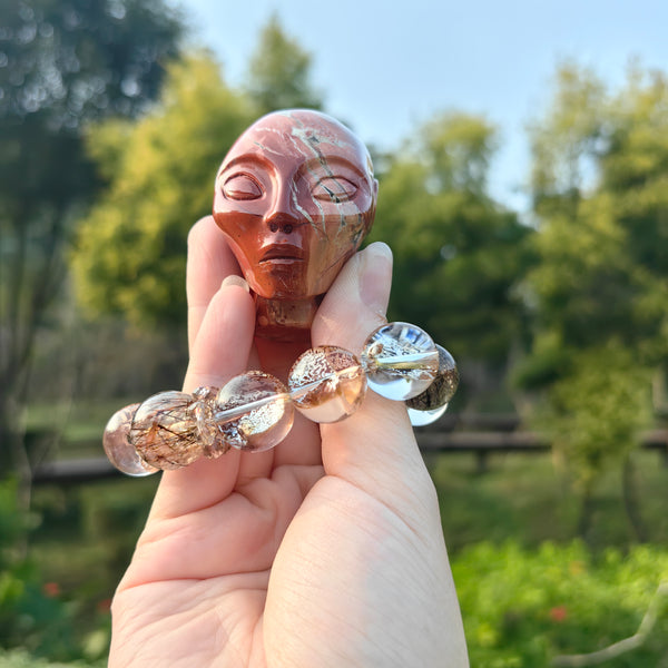 2 Zoll großer roter Jaspis-Alien-Kristallschädel – Mini-Edelsteinschädel