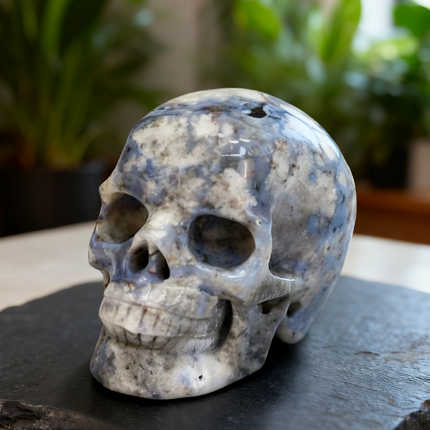 2 Inch Blue Flower Agate Crystal Skull – Mini Gemstone Skull