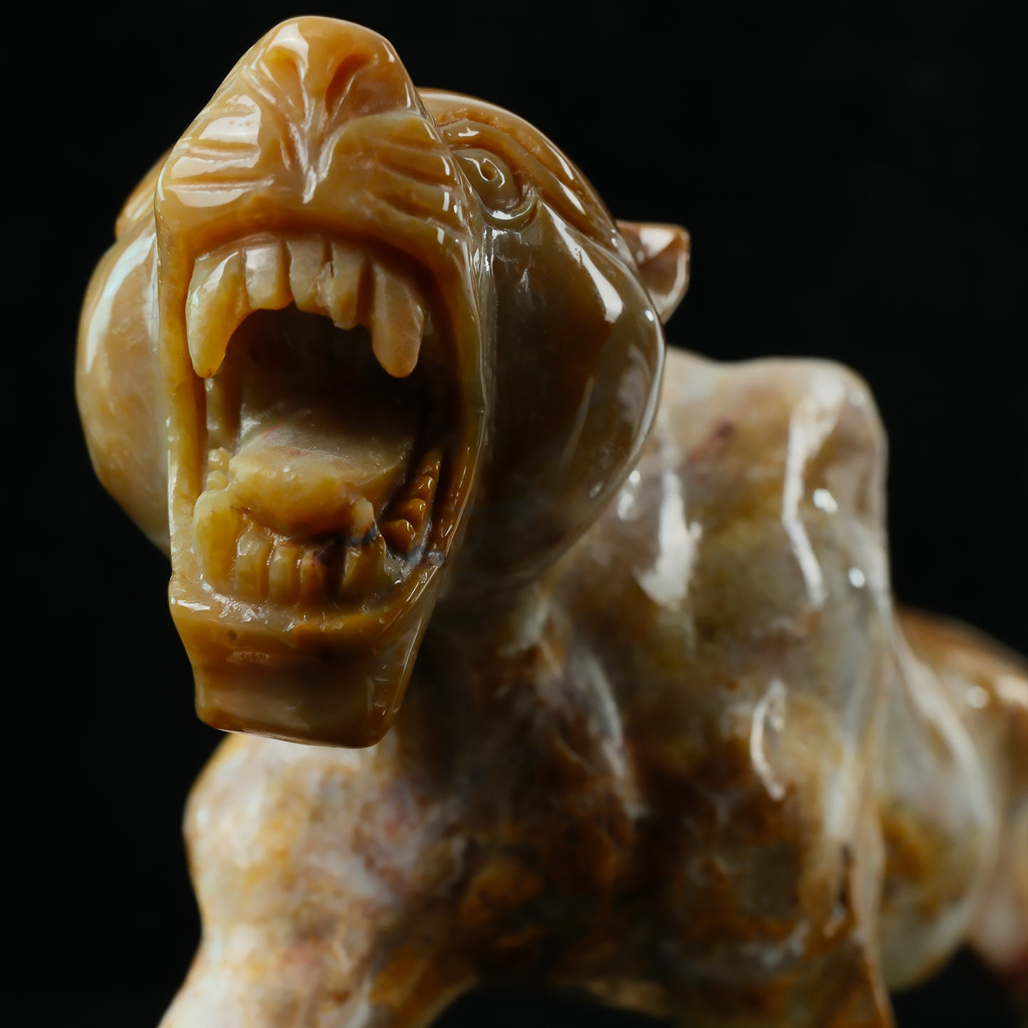 Yellow Chalcedony Leopard Carving - Hand Carved Natural Stone