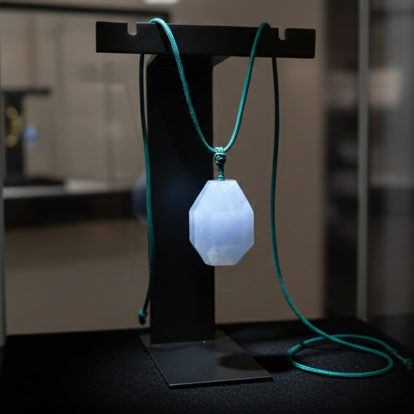 Blue Chalcedony Polyhedron Fidget Pendant – Natural Stone Charm