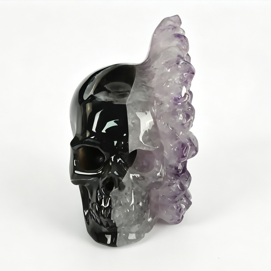 5 inch Amethyst Cluster Skull - Hand Carved Natural Crystal