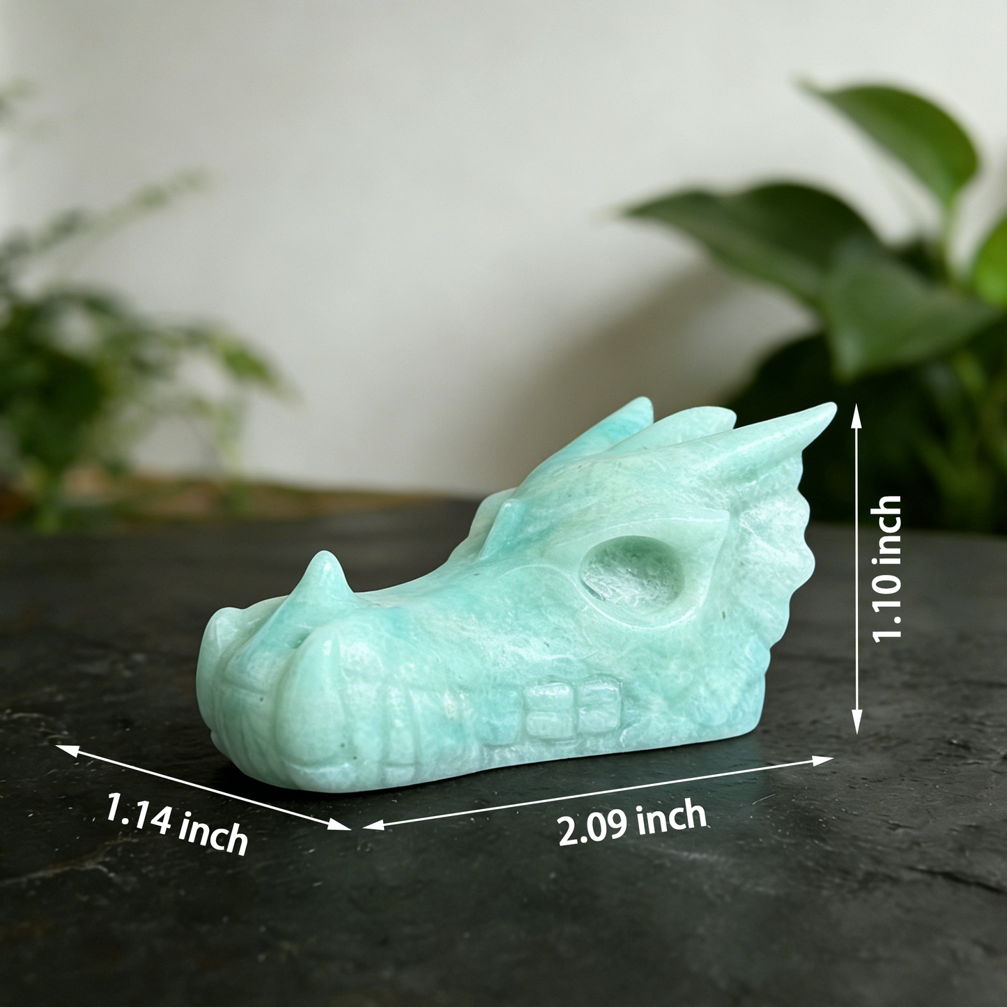 2 inch Amazonite Chinese Dragon Skull-Hand Carved Natrual Jade Sculpture