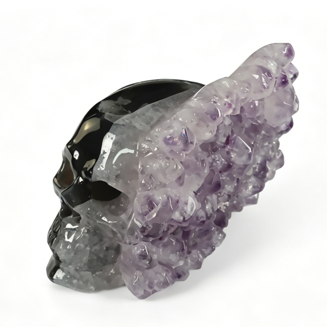 5 inch Amethyst Cluster Skull - Hand Carved Natural Crystal