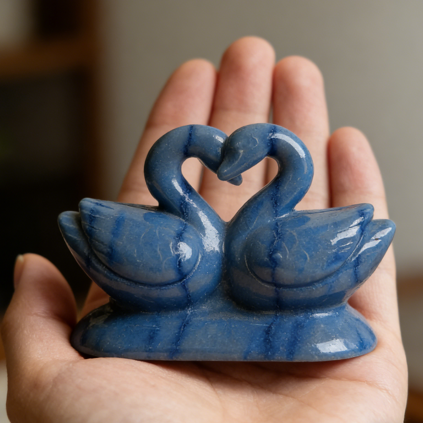 Blue Aventurine Swan Couple Carving – Natural Gemstone Sculpture
