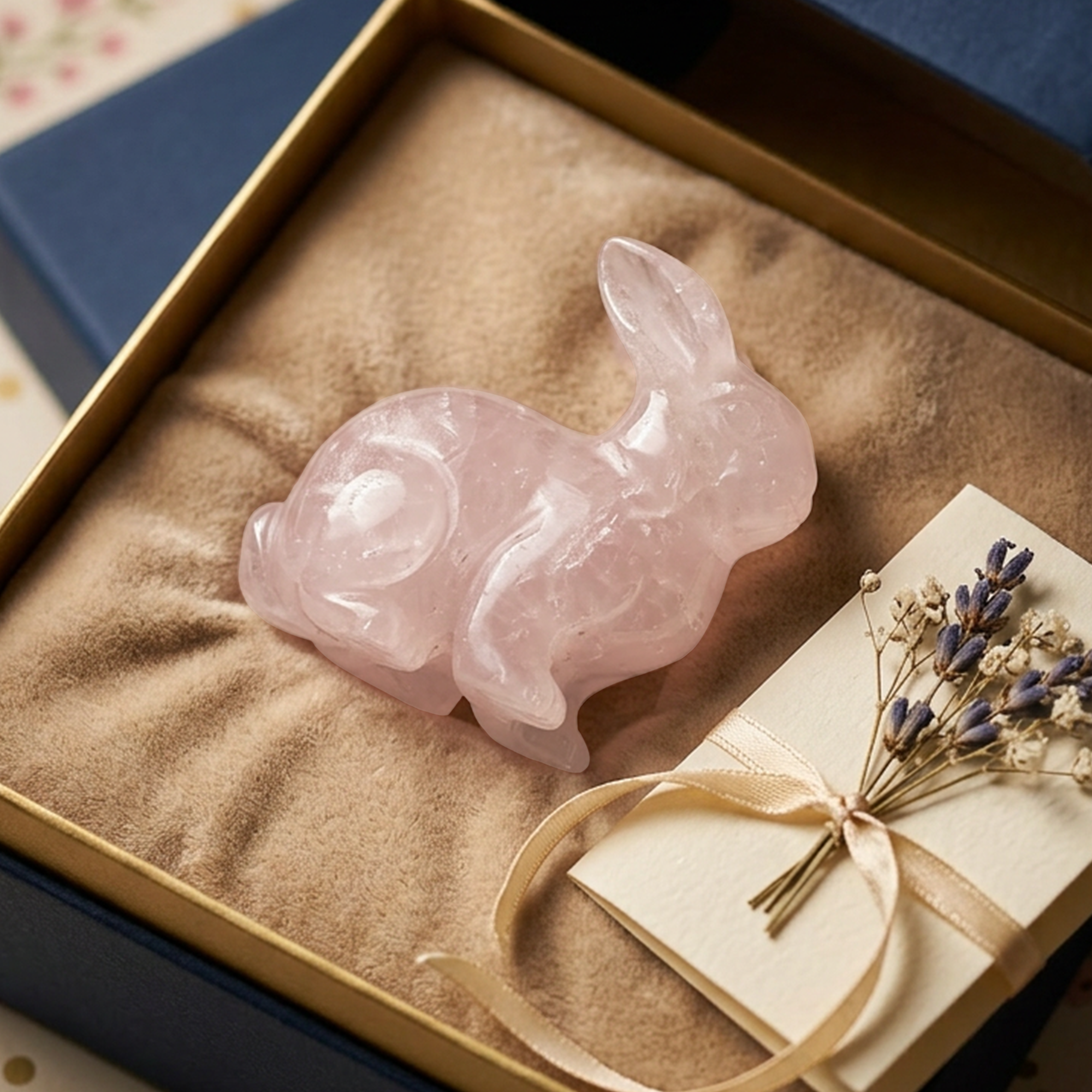 Rose Quartz Rabbit Carving - Hand Carved Natrual Crystal