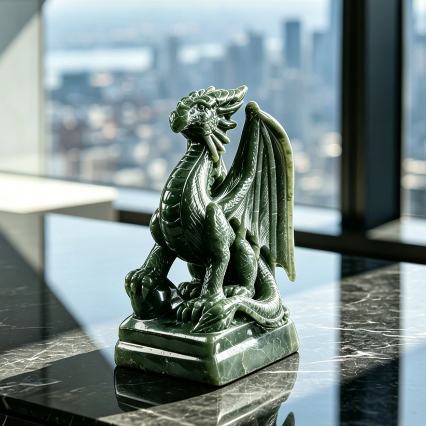 Labradorite Winged Dragon - Hand-Carved Natural Stone Sculpture