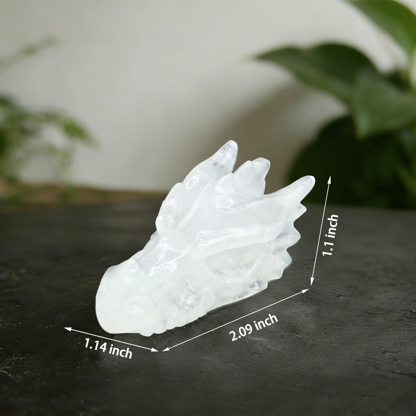 2 inch Angolan Quartz Chinese Dragon Skull - Natrual Angolan Quartz Carving