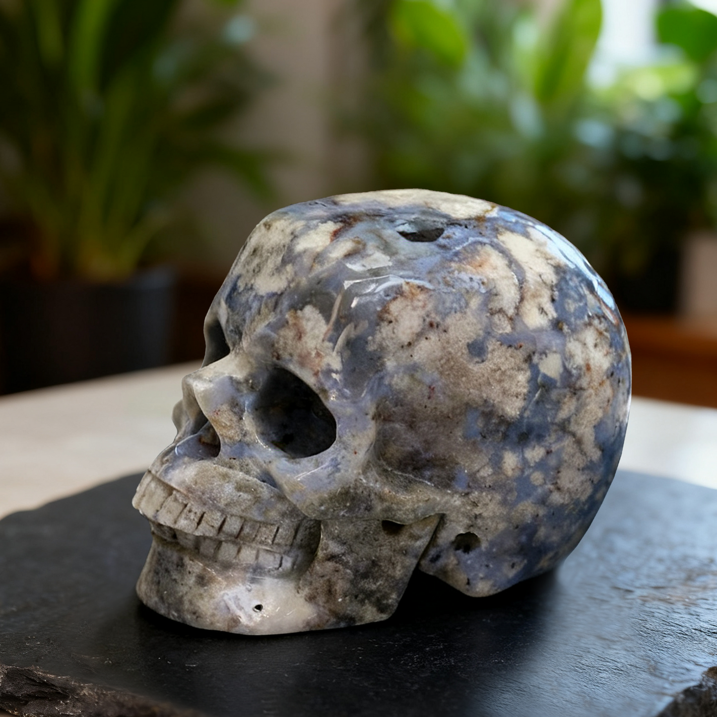 2 Inch Blue Flower Agate Crystal Skull – Mini Gemstone Skull