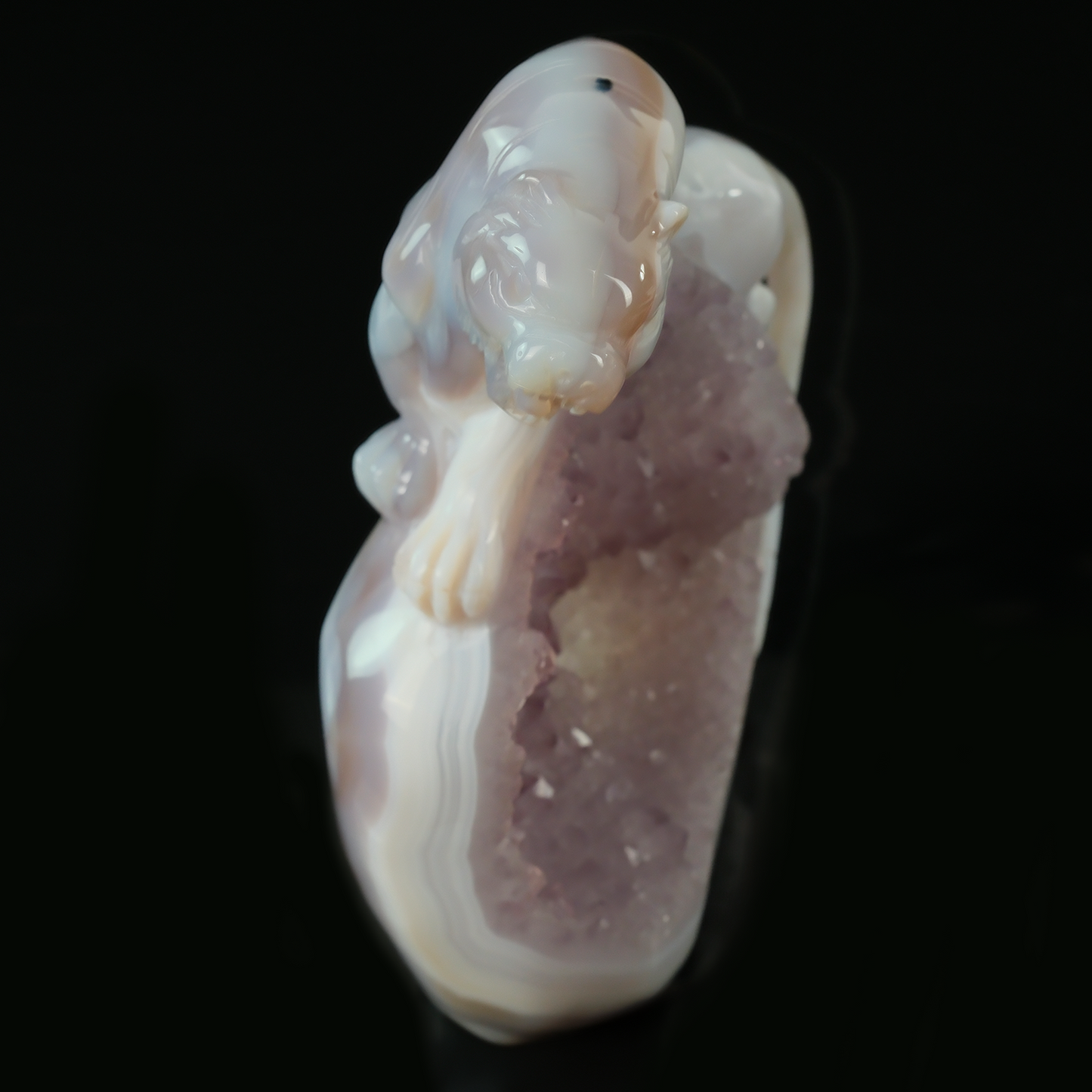 Pale Amethyst Cluster Tiger Carving - Natural Crystal Sculpture