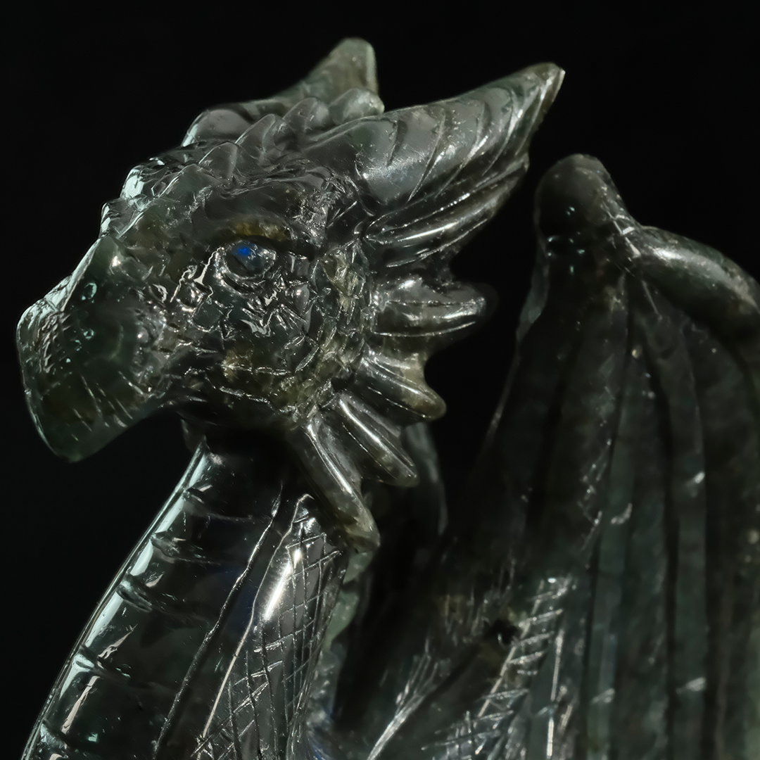 Labradorite Winged Dragon - Hand-Carved Natural Stone Sculpture