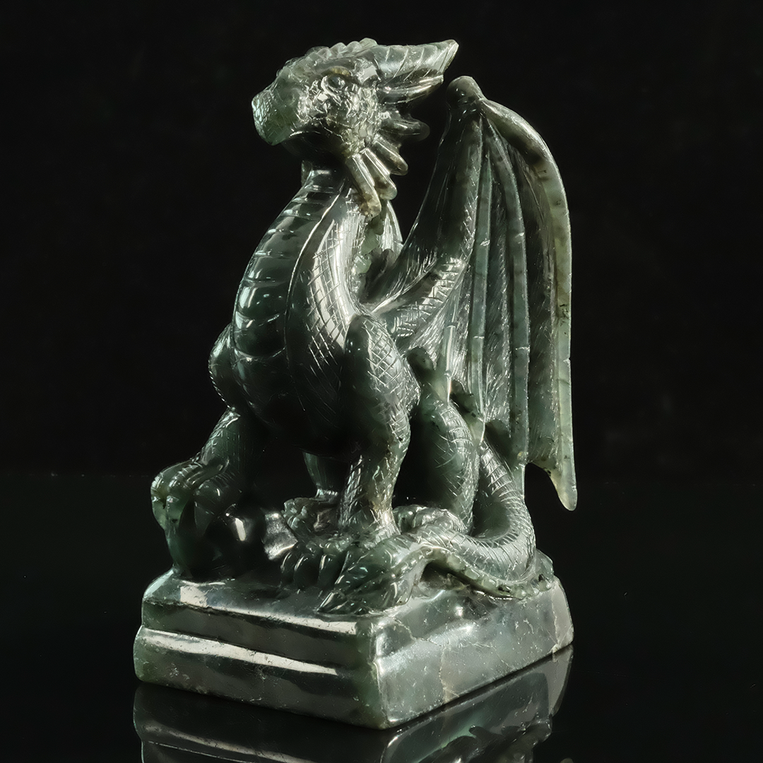 Labradorite Winged Dragon - Hand-Carved Natural Stone Sculpture