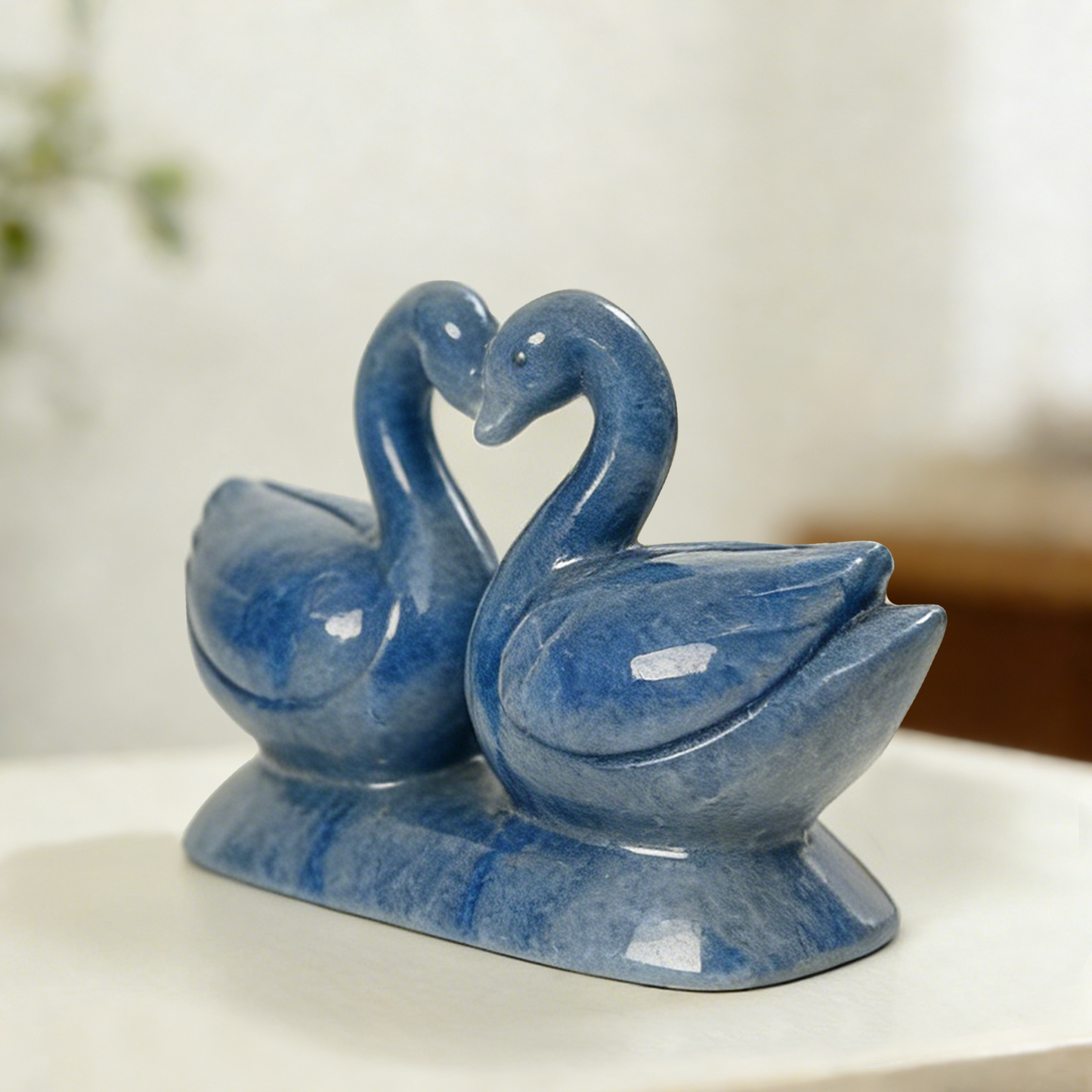 Blue Aventurine Swan Couple Carving – Natural Gemstone Sculpture