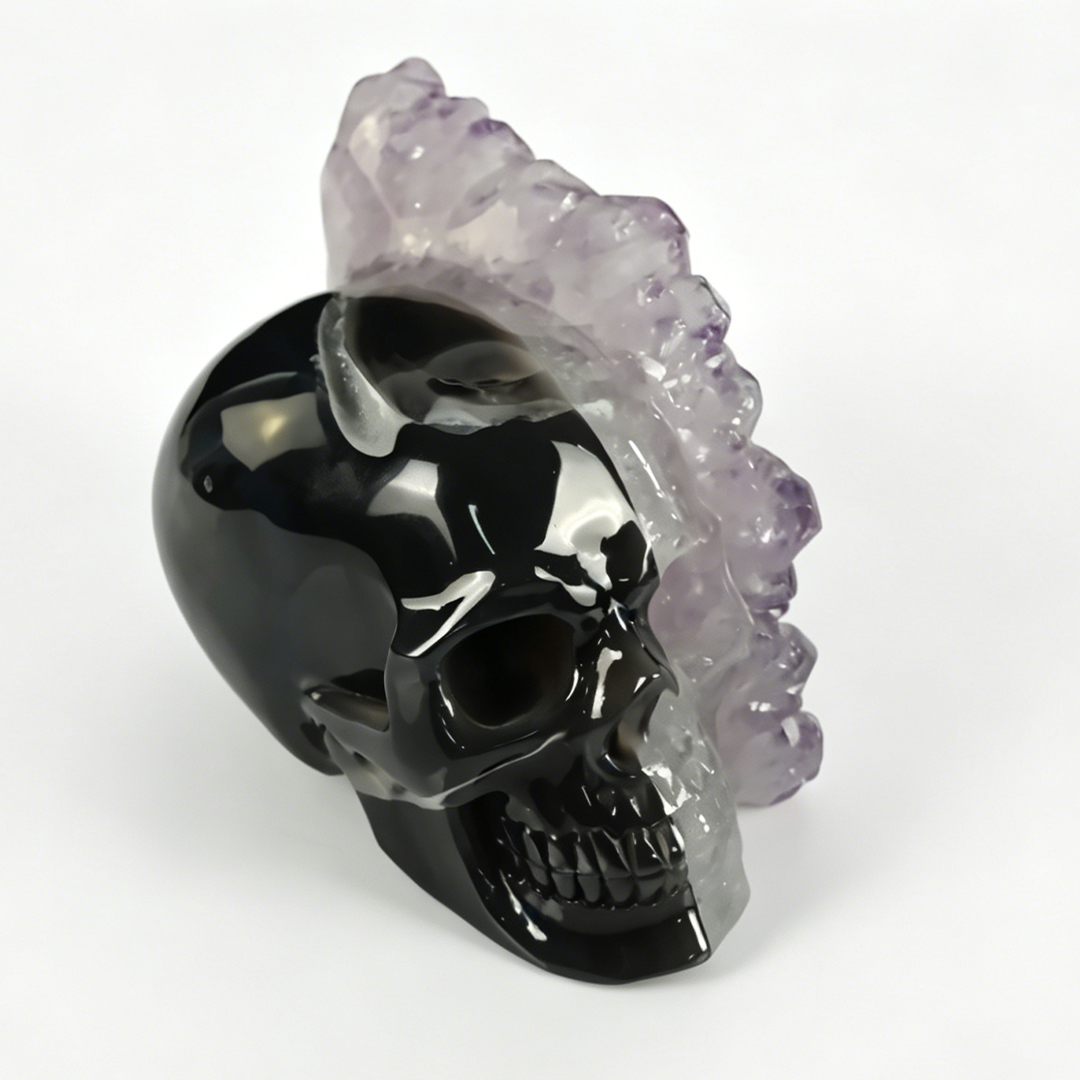 5 inch Amethyst Cluster Skull - Hand Carved Natural Crystal