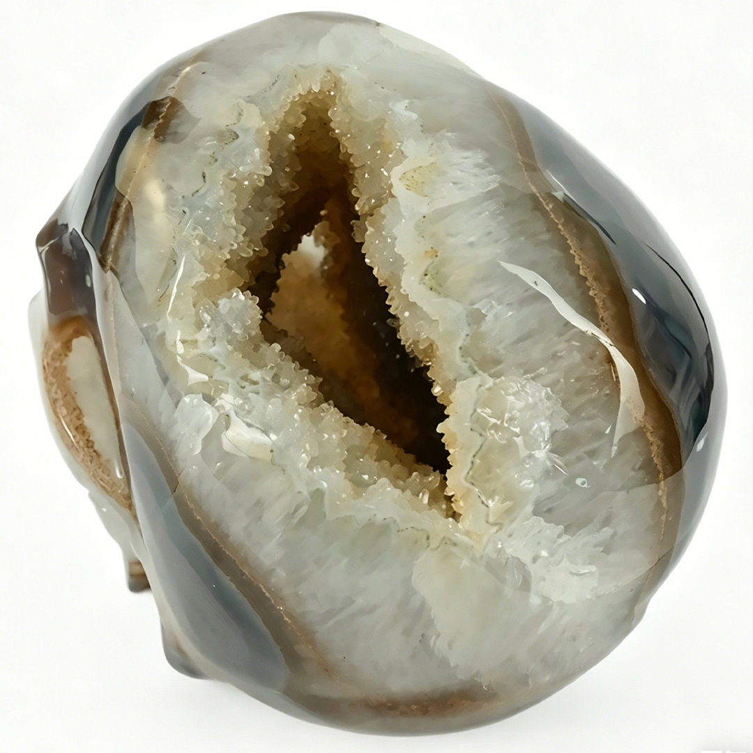 7.8 inch Carved Geode Agate Skull - Natural Stone Sculpture Carving