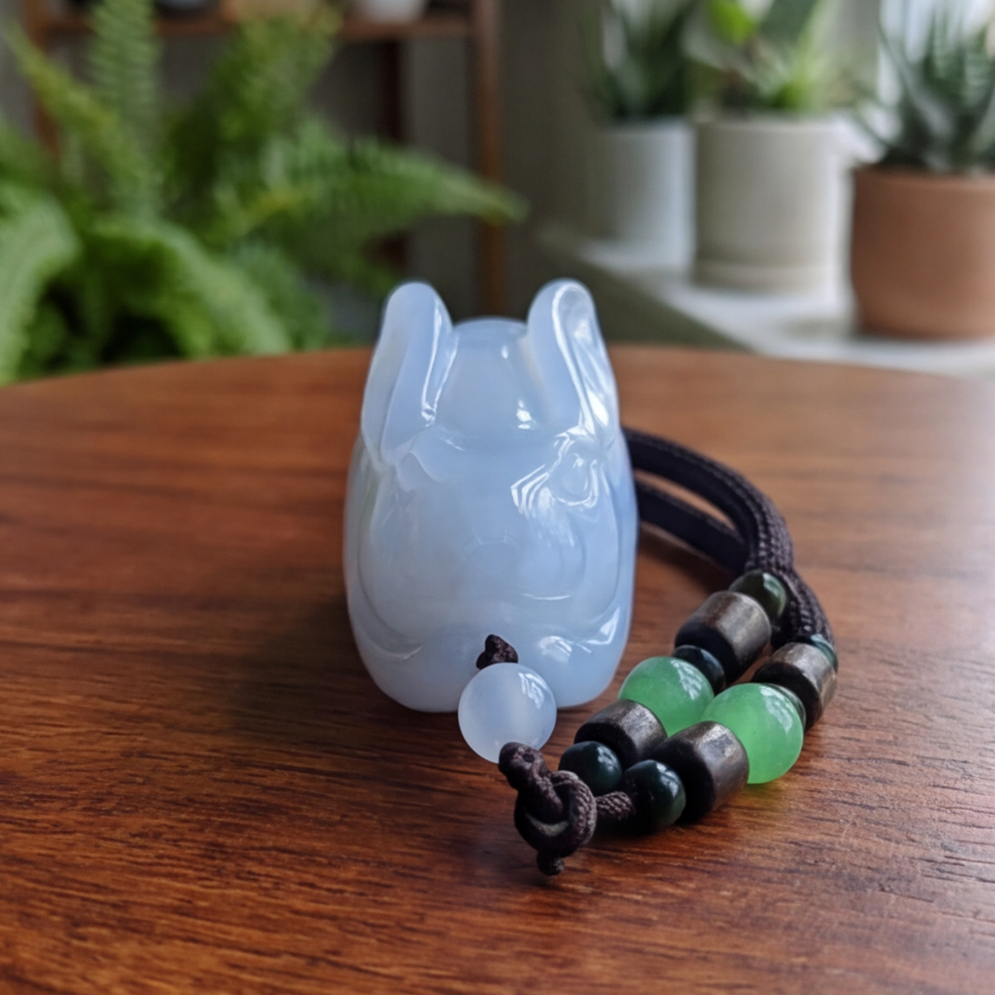 Blue Chalcedony Rabbit Pendant - Hand Carved Natrual Crystal