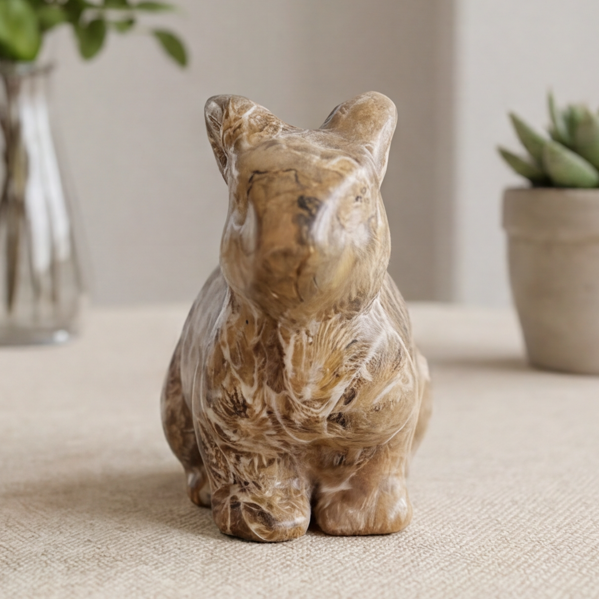 Coral Fossil Rabbit Carving – Hand Carved Natrual Stone