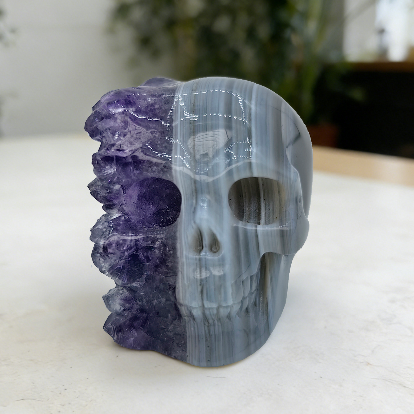 2 inch Amethyst Cluster Half Face Crystal Skull-Hand Ceved Natrual Crystal