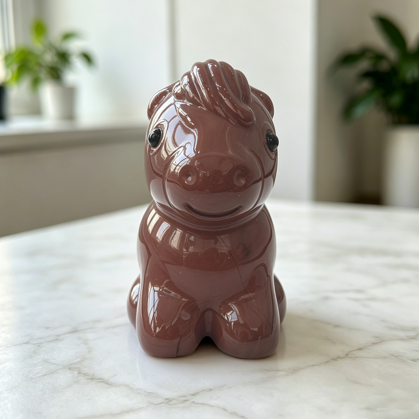 Red Jasper Cartoon Pony Carving - Hand Carved Natural Stone