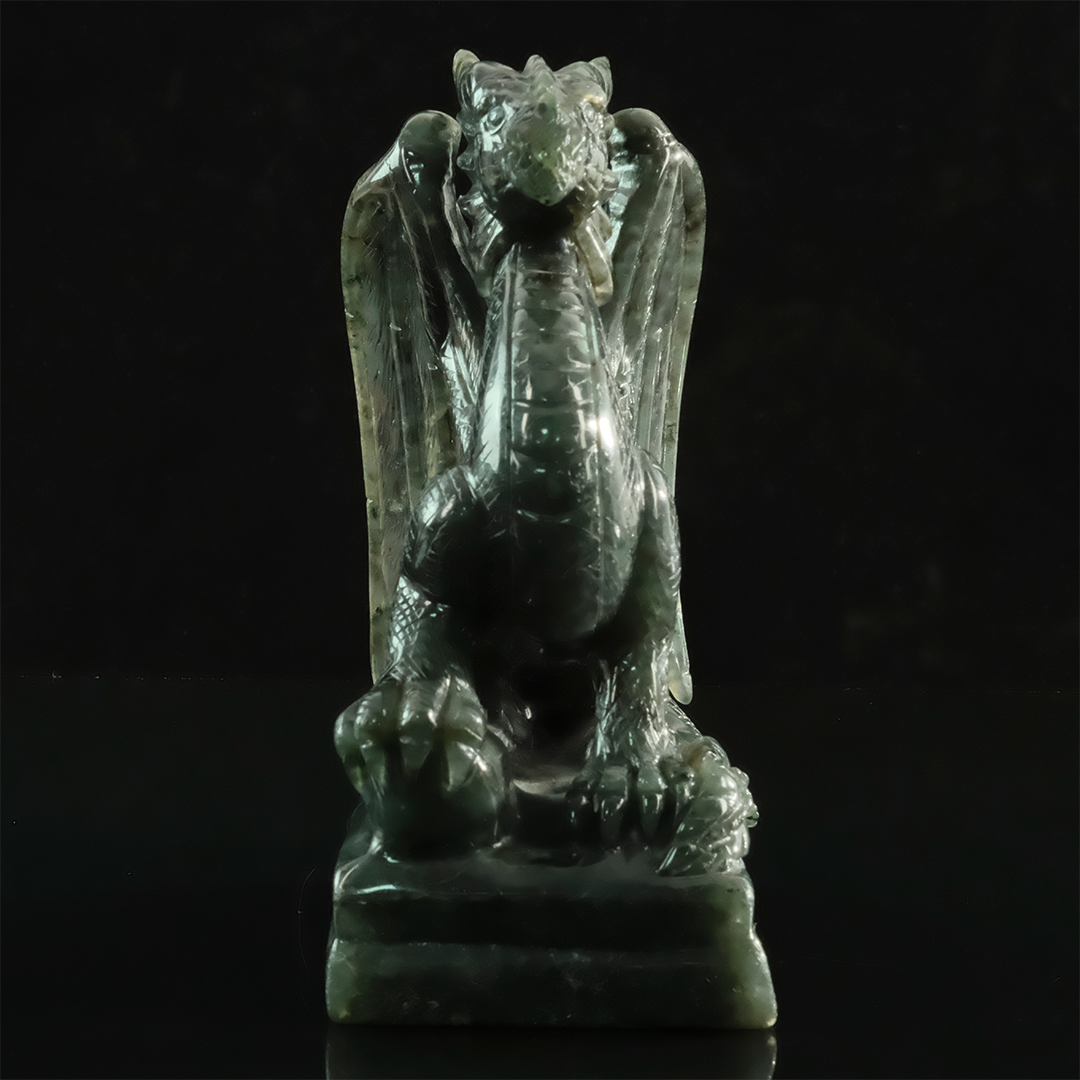 Labradorite Winged Dragon - Hand-Carved Natural Stone Sculpture