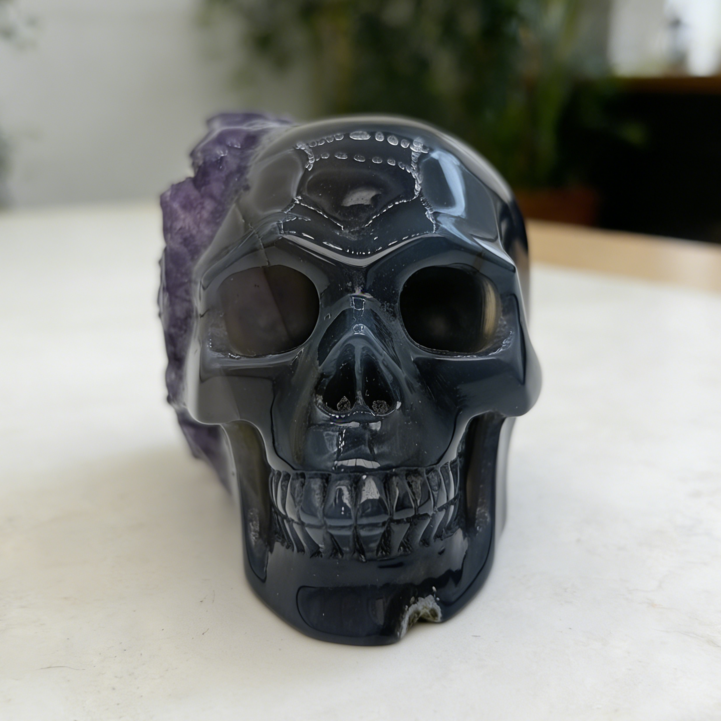 2.6 inch Amethyst Cluster Half Face Crystal Skull-Hand Ceved Natrual Crystal