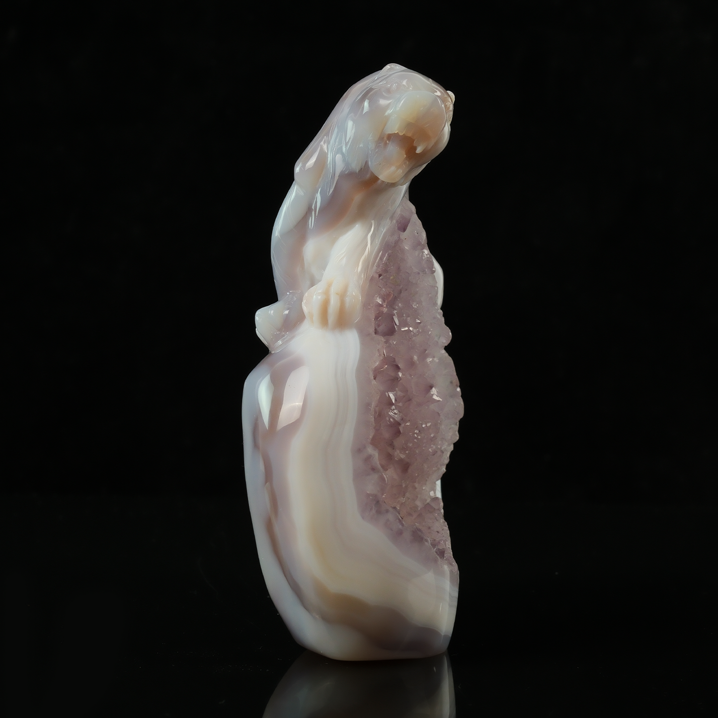 Pale Amethyst Cluster Tiger Carving - Natural Crystal Sculpture