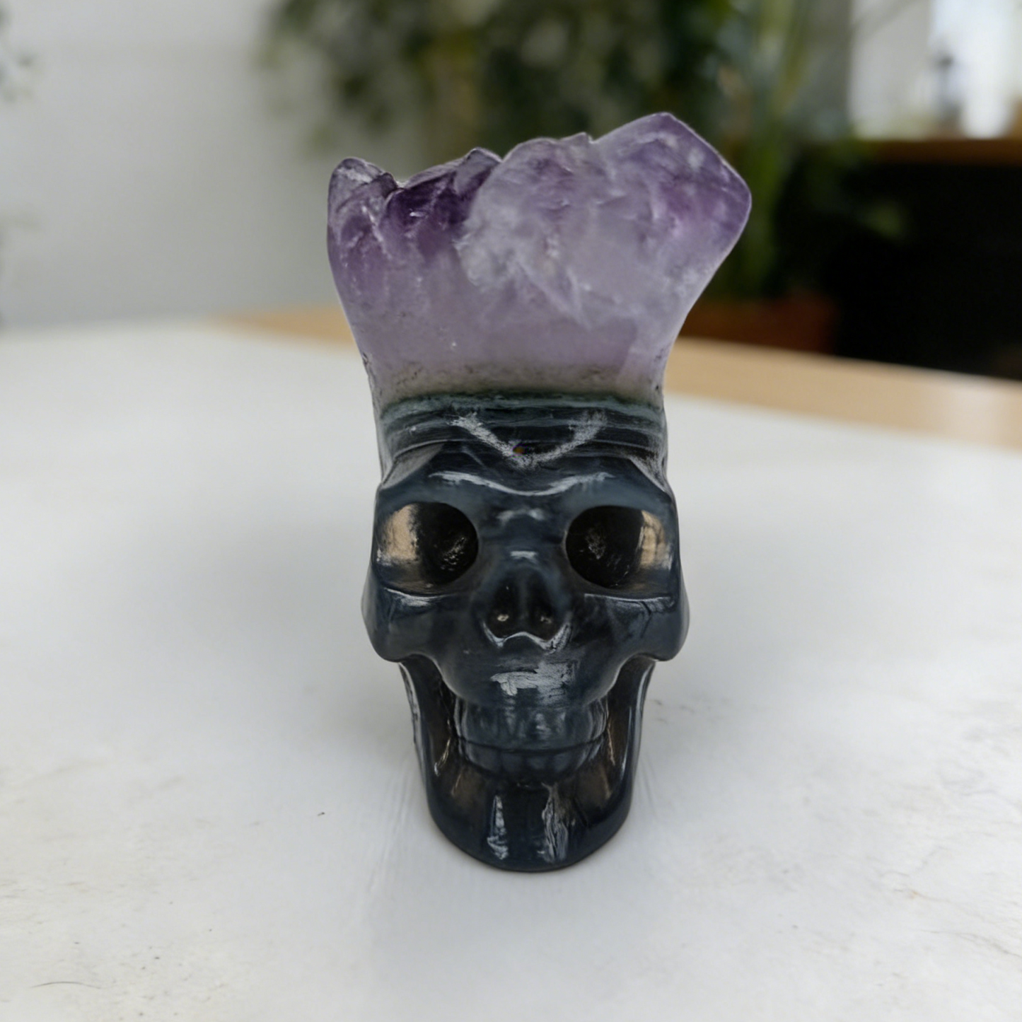 1.69 inch Amethyst Cluster Crown Crystal Skull - Hand Carved Natrual Crystal