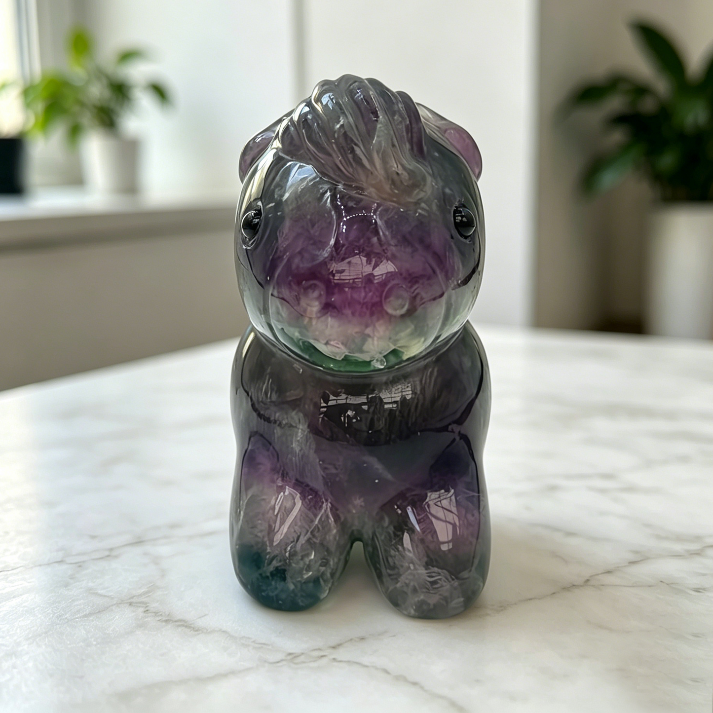 Fluorite Cartoon Pony Jade Carving - Hand Carved Natrual Jade