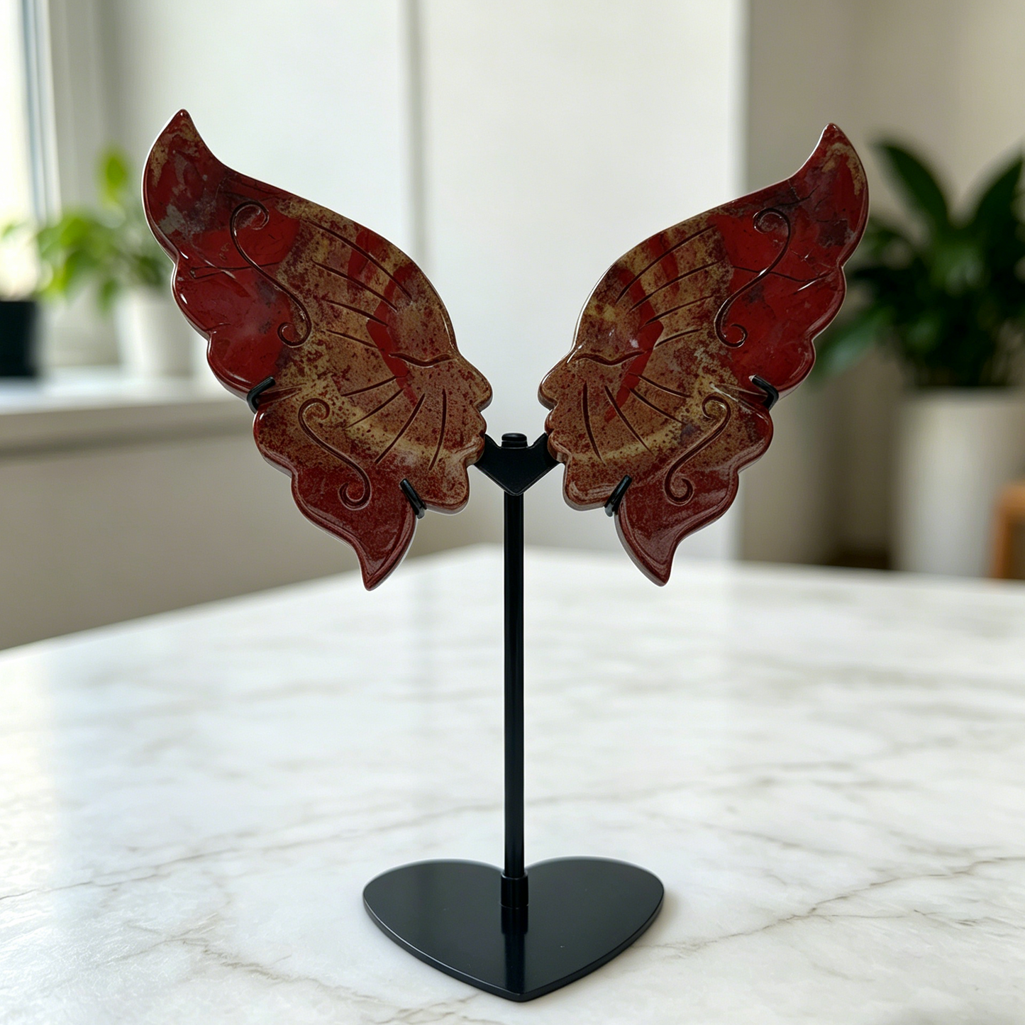 Red Jasper Butterfly Sculpture with Dual Face - Natural Jasper Carving