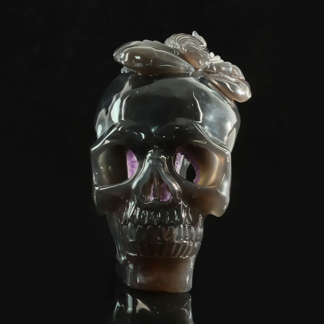 Amethyst Geode Skull with Scorpion - Hand Carved Natrual Stone Sculpture