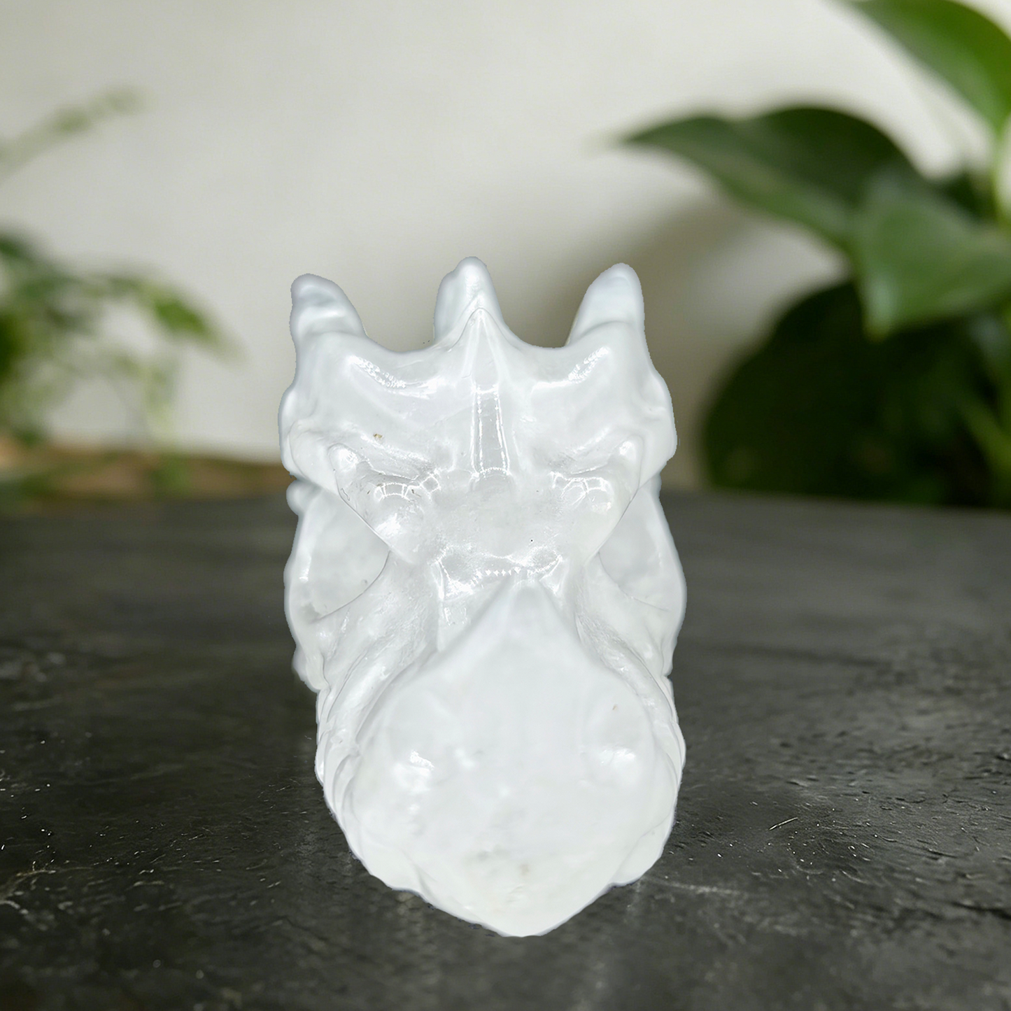 2 inch Angolan Quartz Chinese Dragon Skull - Natrual Angolan Quartz Carving