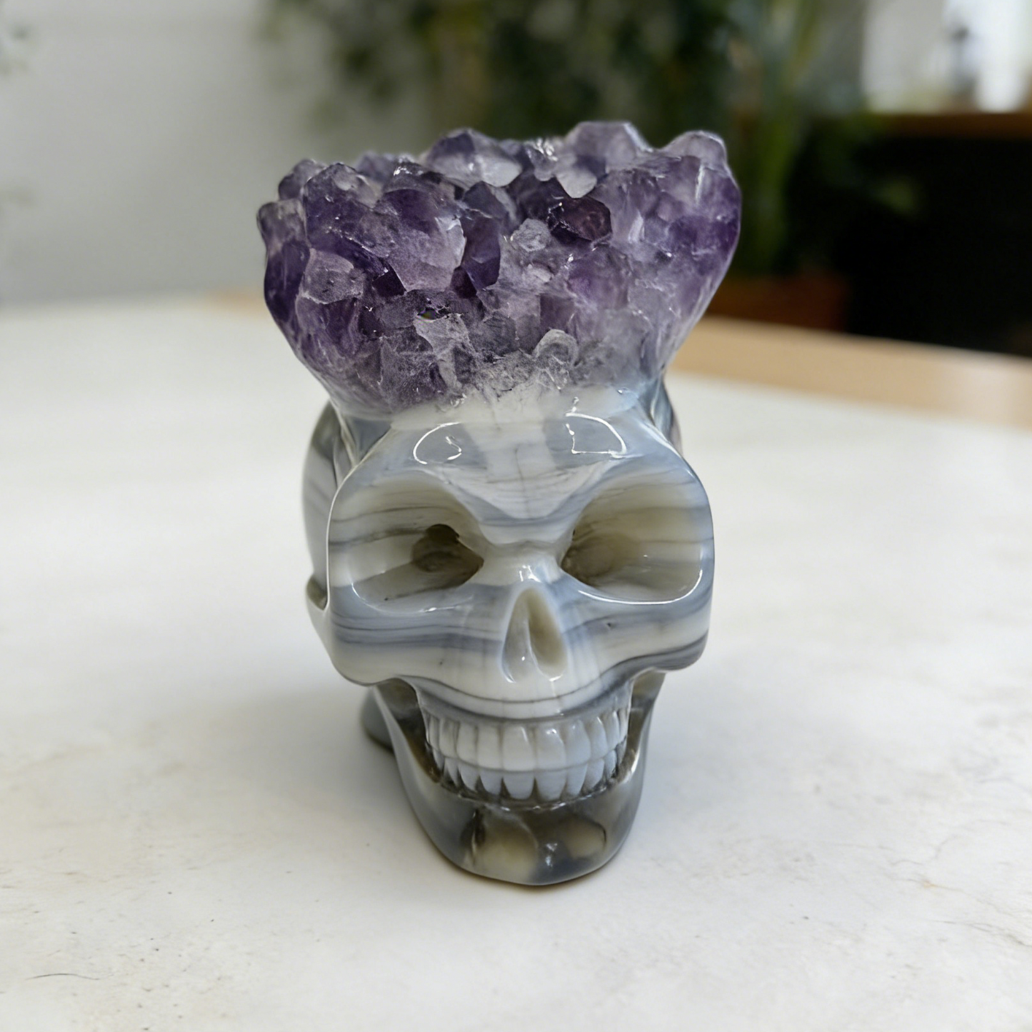 2 inch Amethyst Cluster Crown Crystal Skull - Hand Carved Natrual Crystal