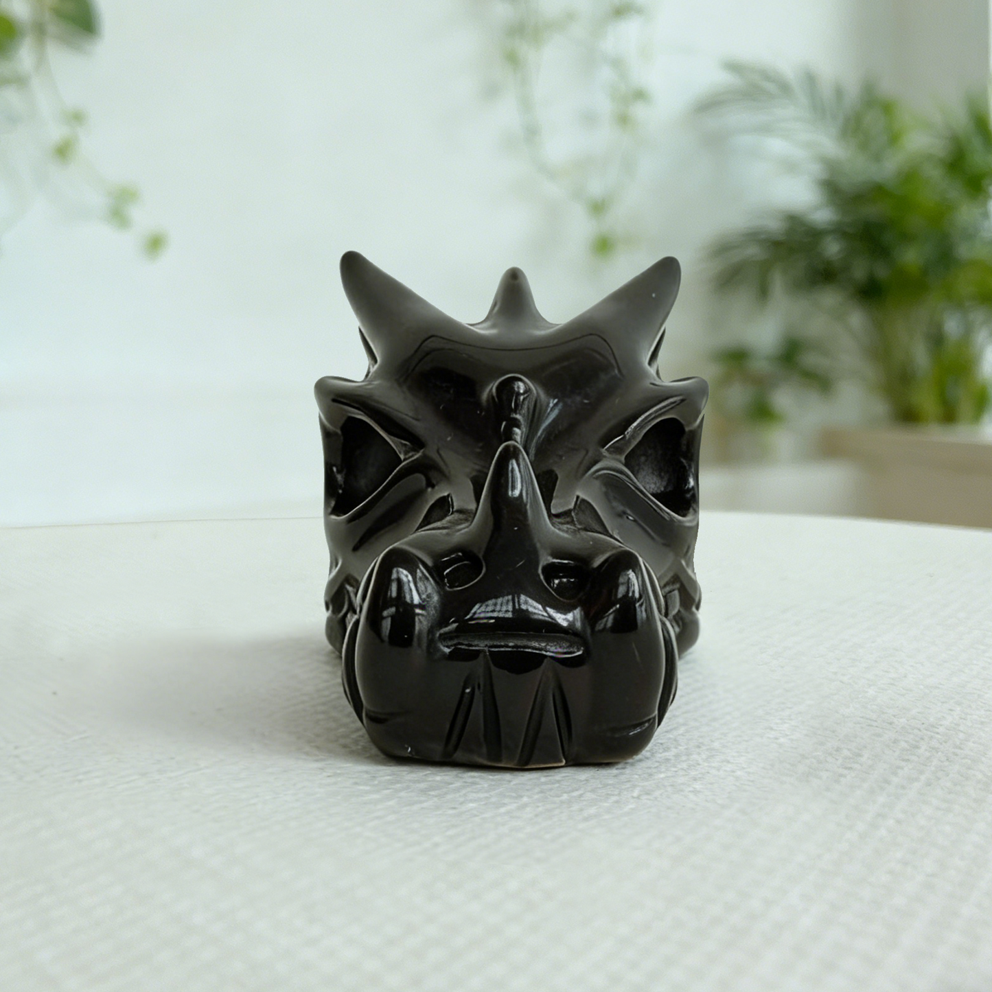 3 inch Black Obsidian Chinese Dragon Skull - Hand Carved Natrual Obsidian Sculpture