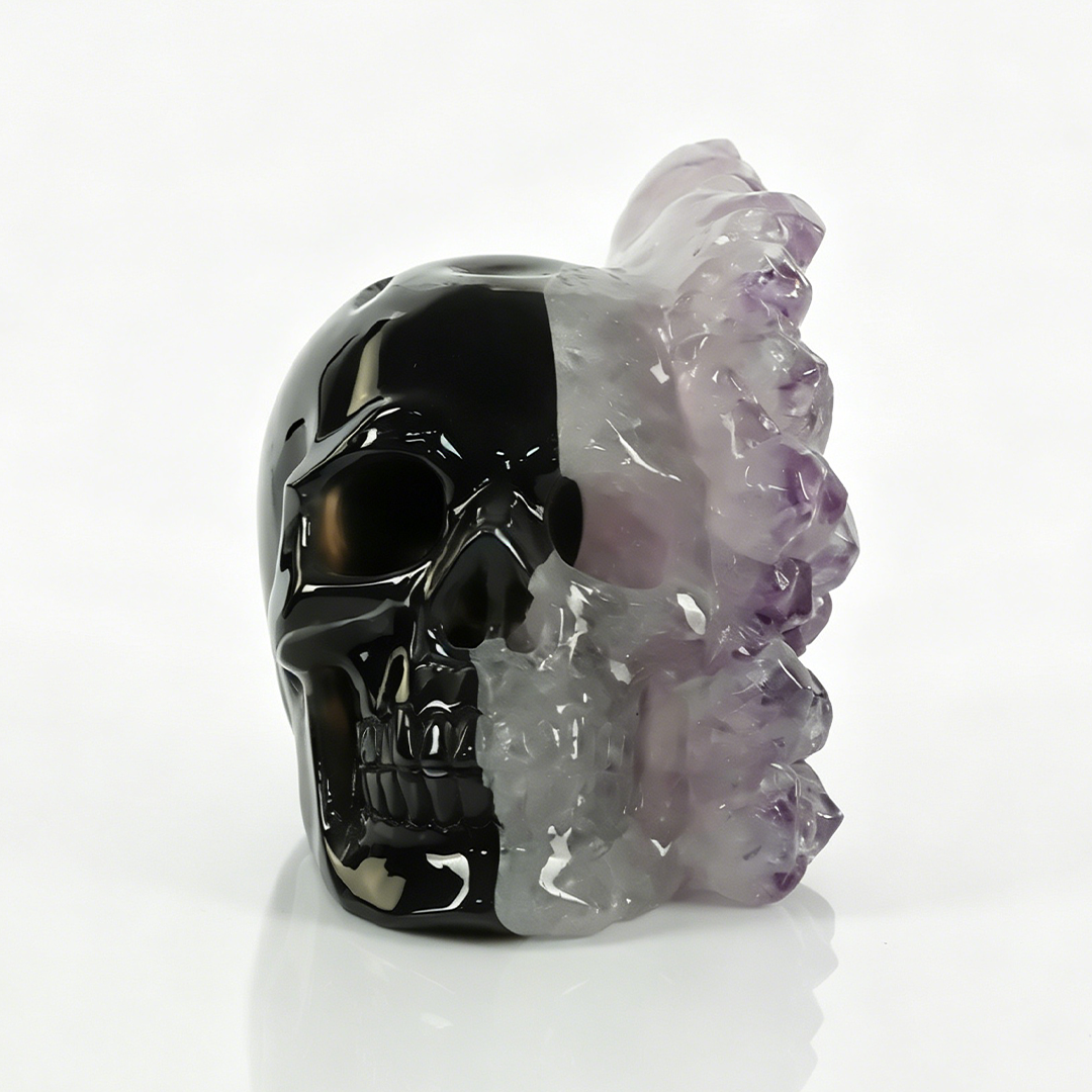 5 inch Amethyst Cluster Skull - Hand Carved Natural Crystal