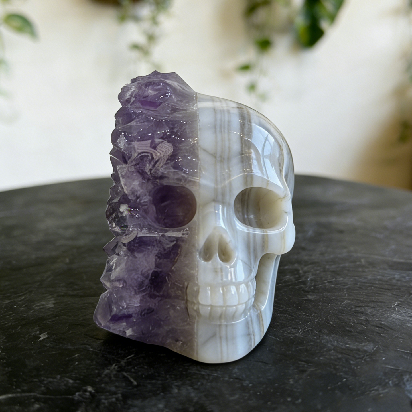2 inch Amethyst Cluster Half Face Crystal Skull-Hand Ceved Natrual Crystal