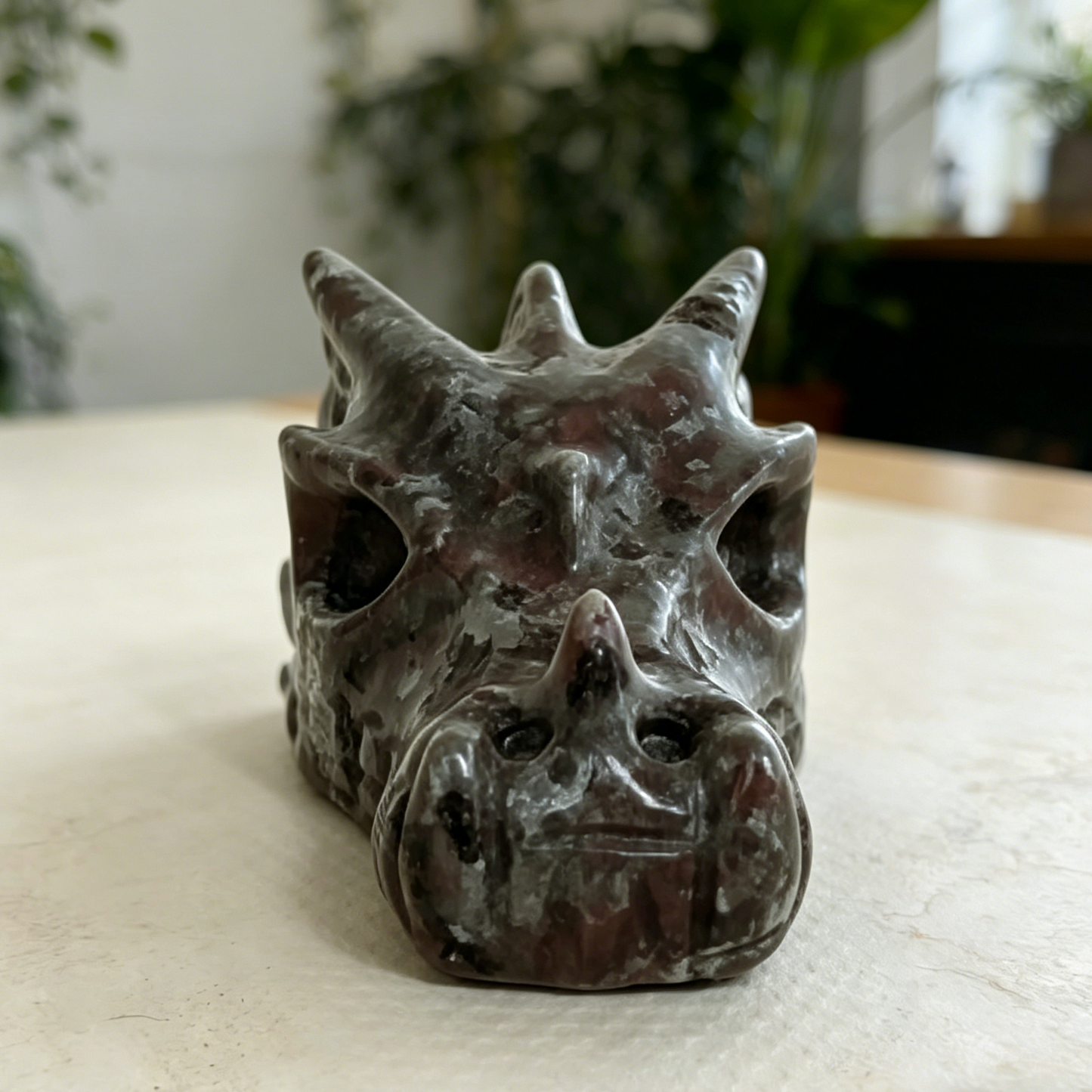 2 inch Yooperlite Chinese Dragon Skull - Hand Carved Natrual Stone Sculpture