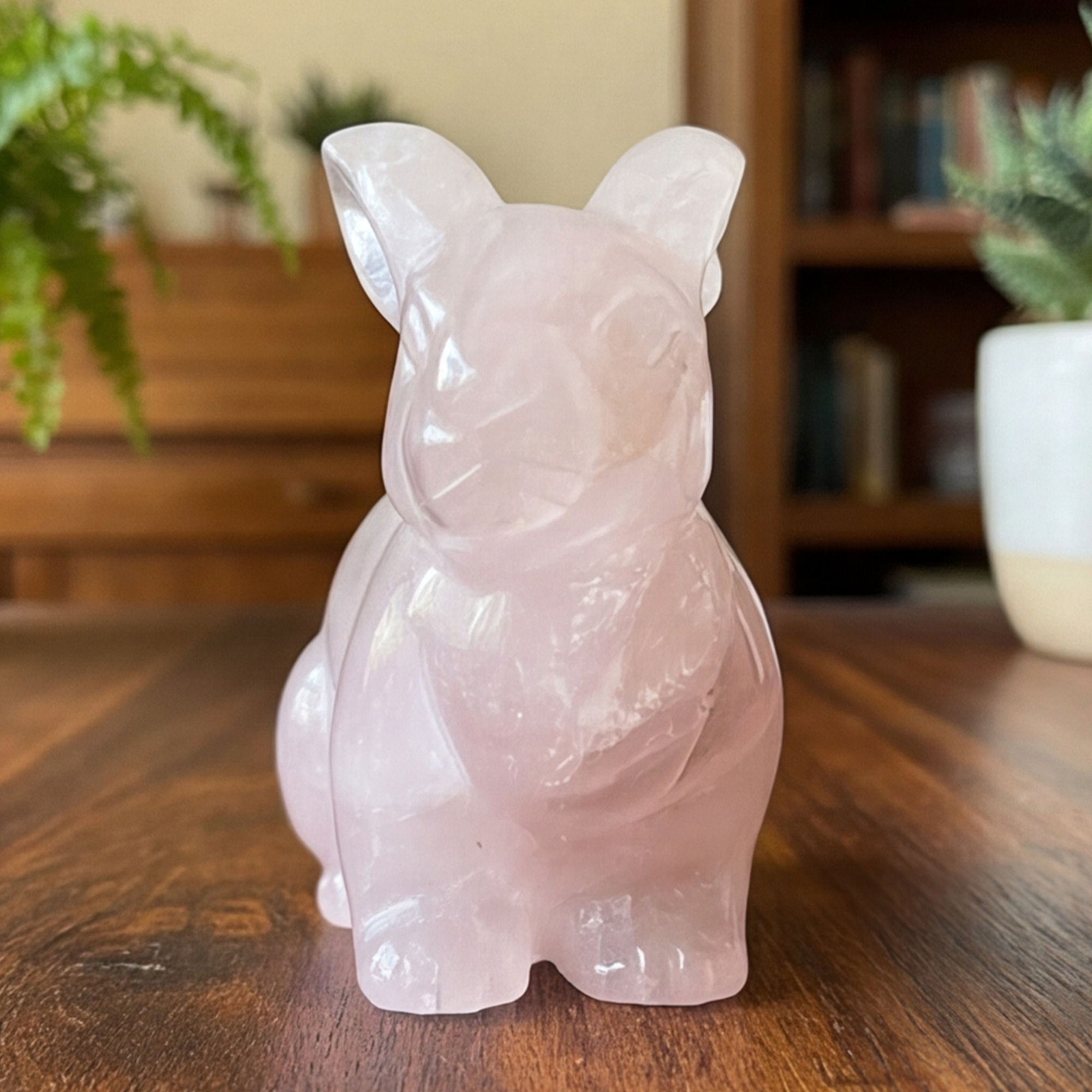 Rose Quartz Rabbit Carving - Hand Carved Natrual Crystal