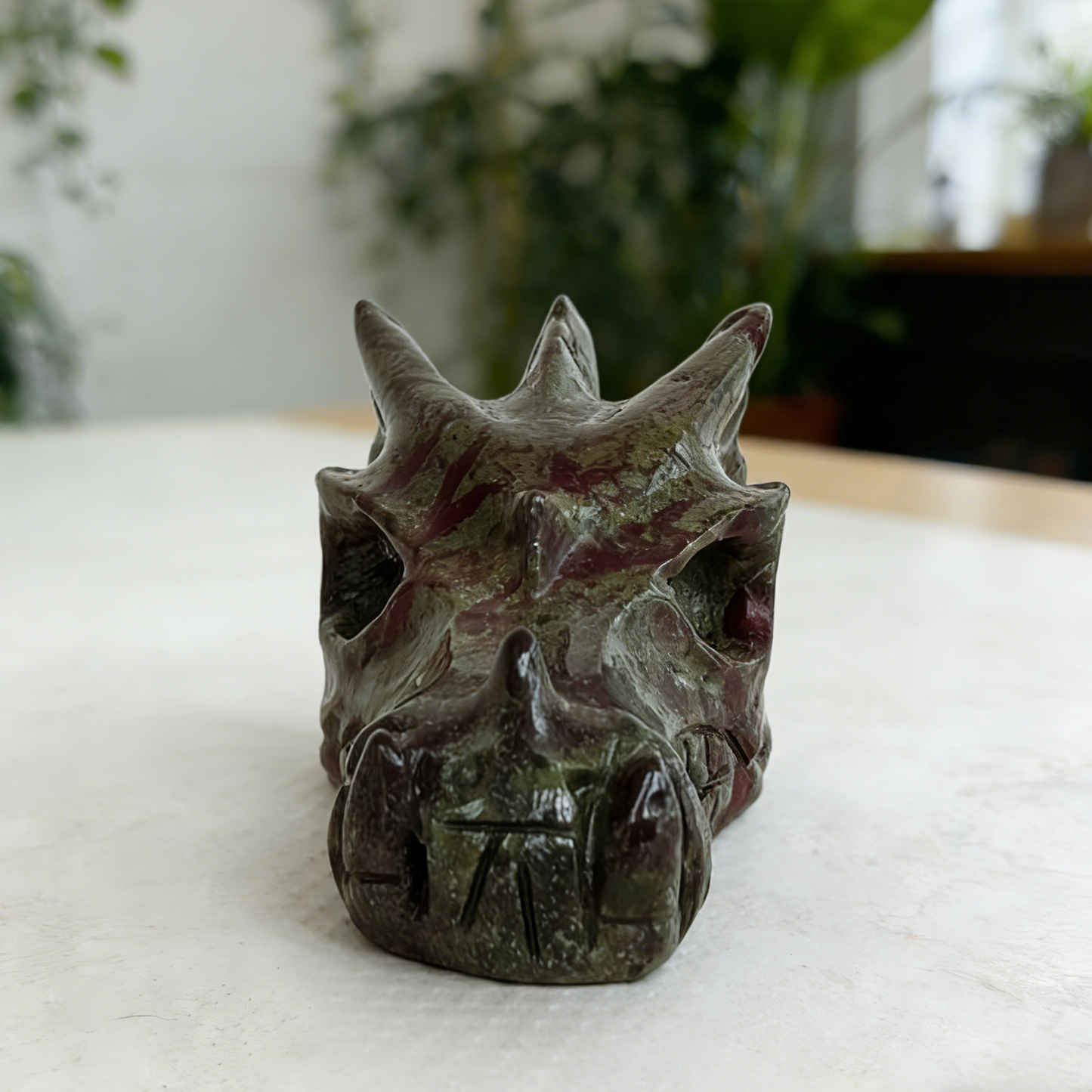 2 inch Dragon Bloodstone Chinese Dragon Skull - Hand Carved Natrual Blood Jasper