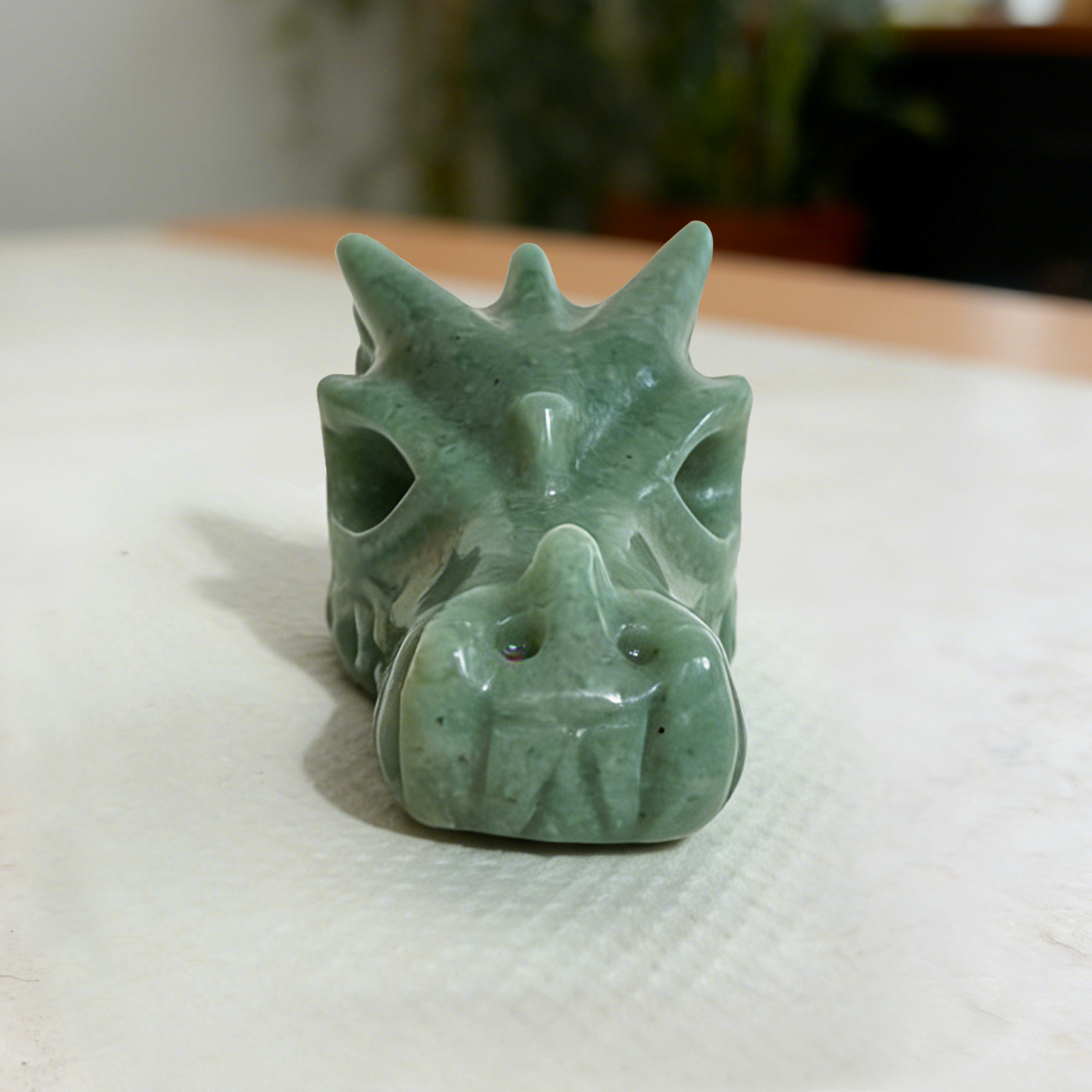 2 inch Green Aventurine Chinese Dragon Skull - Hand Carved Natrual Jade Sculpture