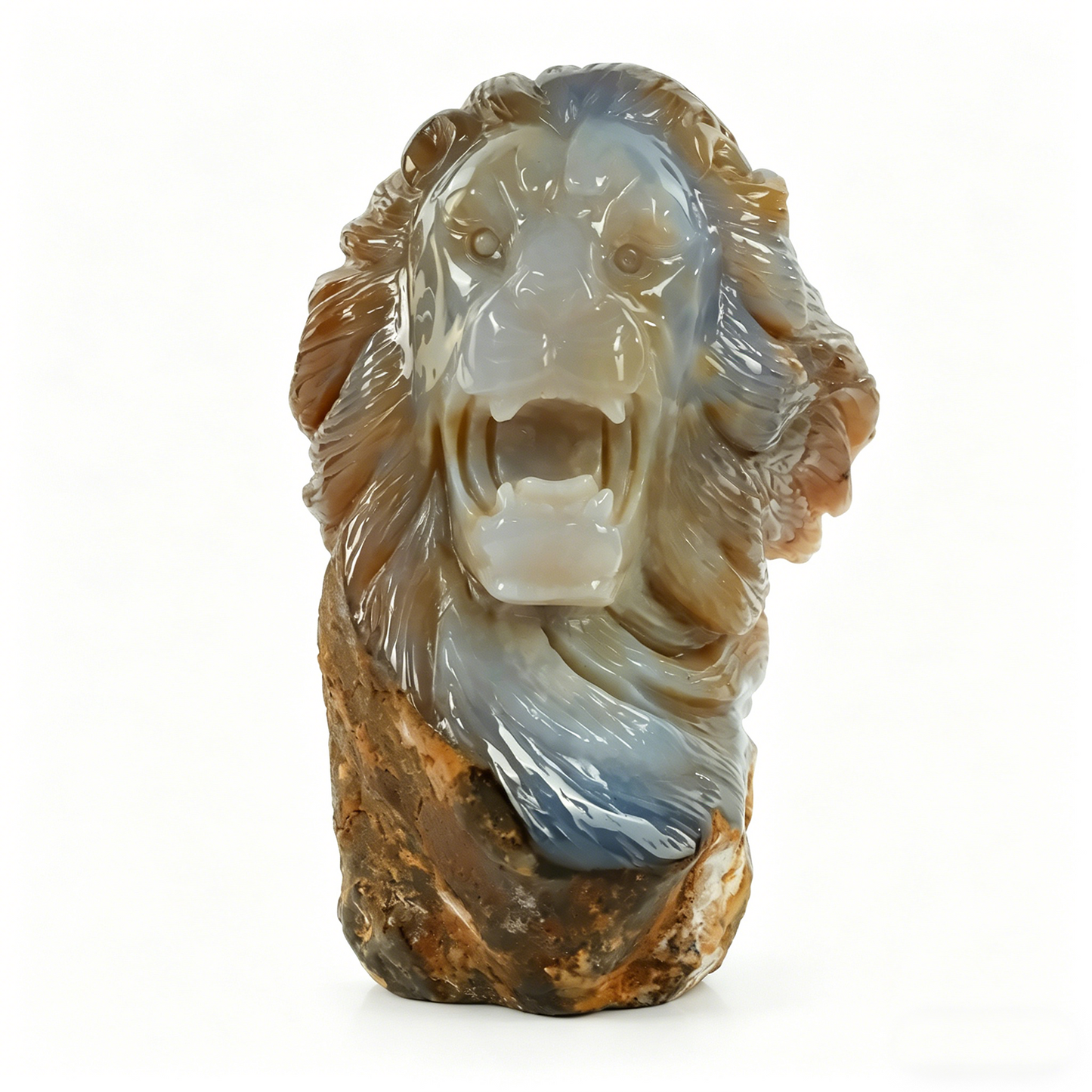 7.7 inch Yellow Chalcedony Lion Head Carving - Hand Carved Natural Stone