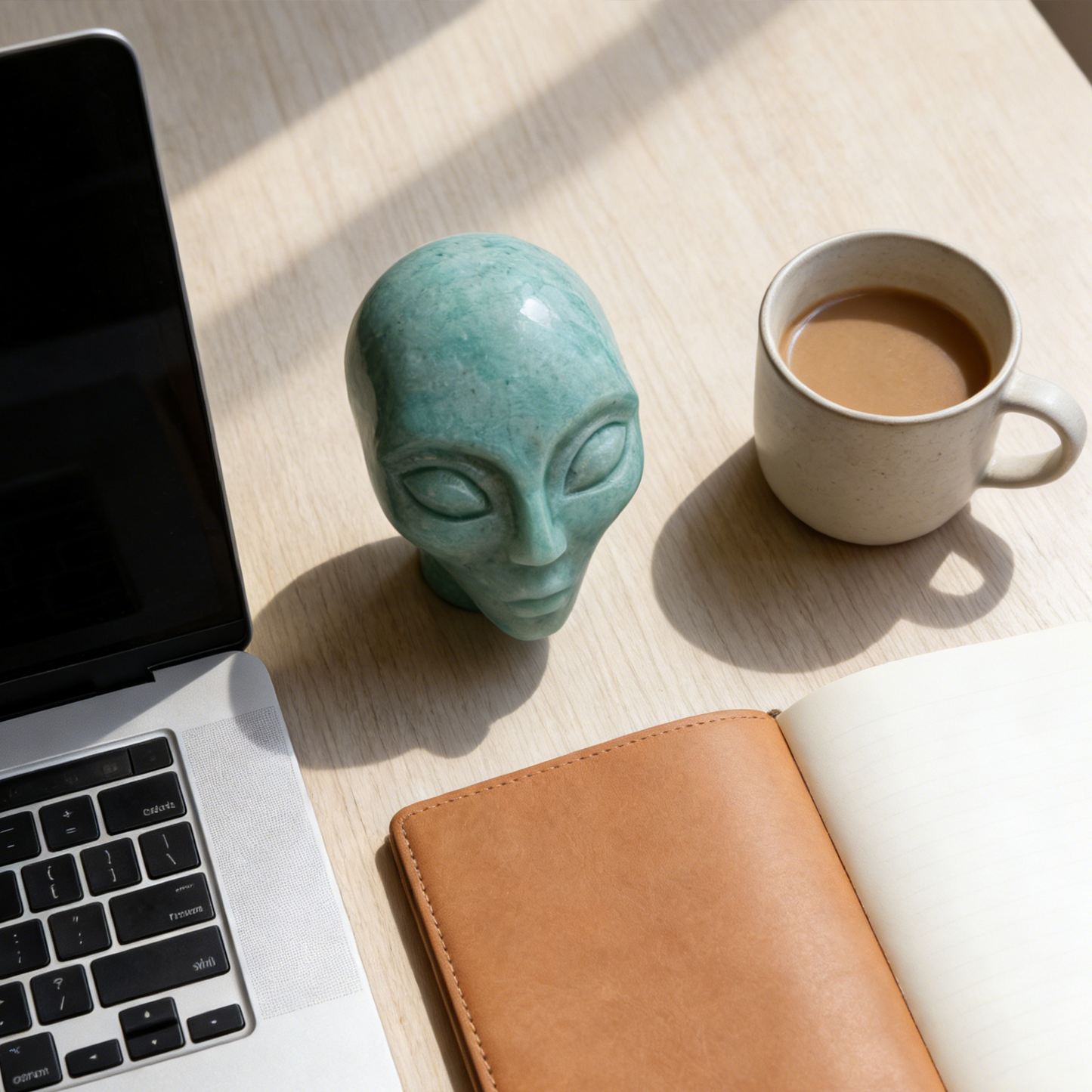 Crâne de cristal extraterrestre en amazonite de 7,6 cm – Pierre naturelle sculptée à la main