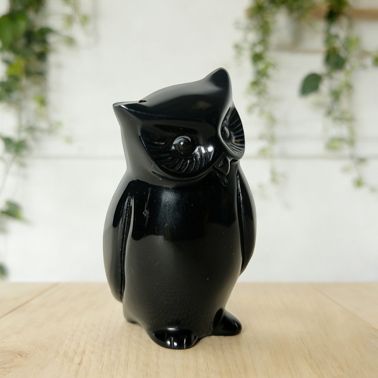 Sculpture de famille de hiboux en obsidienne noire – Pierre de protection sculptée à la main