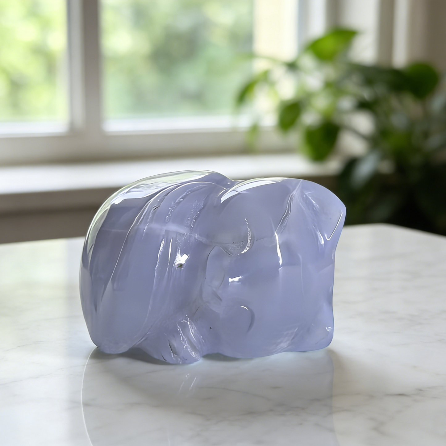Blue Chalcedony Sleeping Cat Carving – Hand Carved Natural Stone